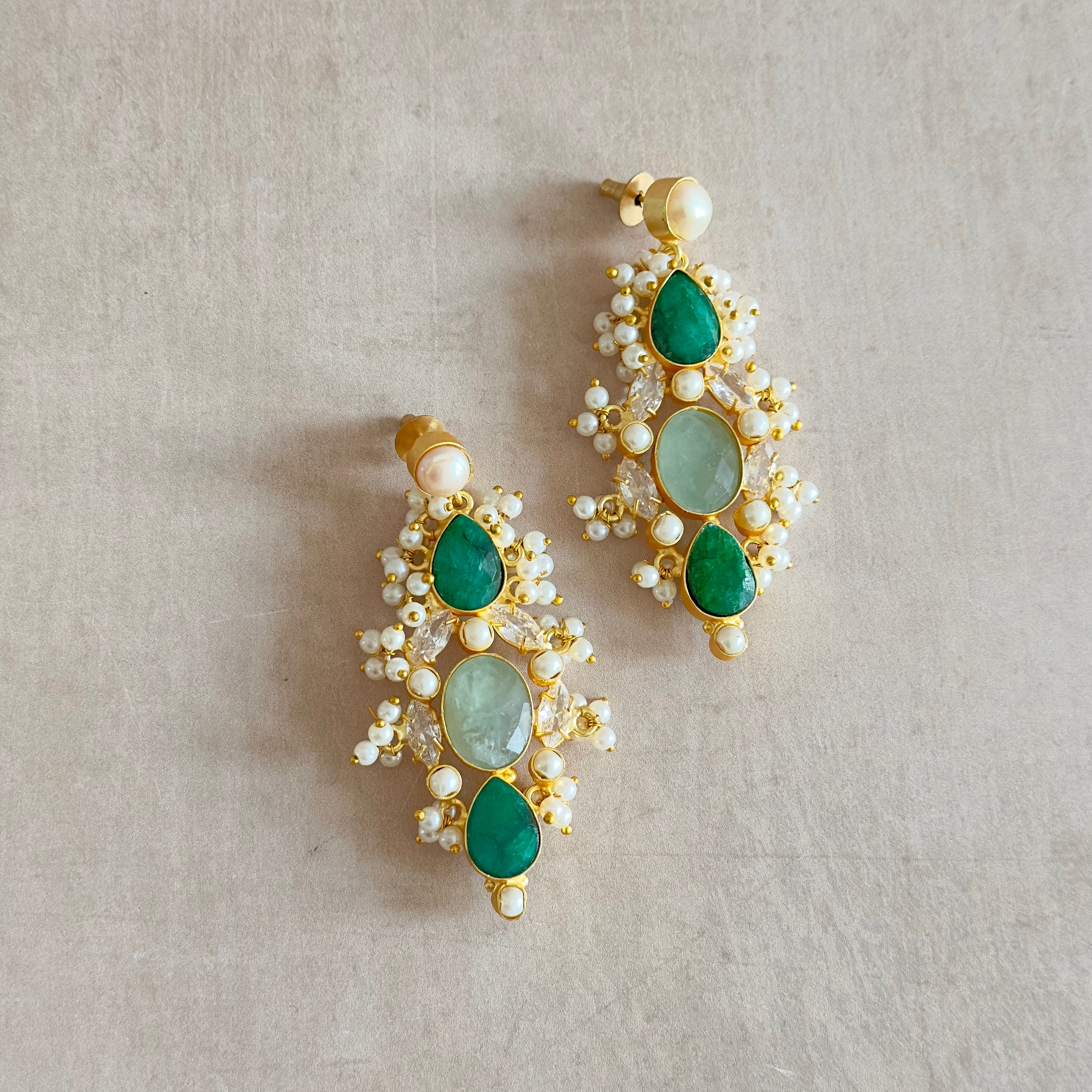 Natasha Green Pearl Drop Earrings - Ahseya & Co
