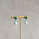 Pearly Emerald Crystal Drop Earrings - Ahseya & Co