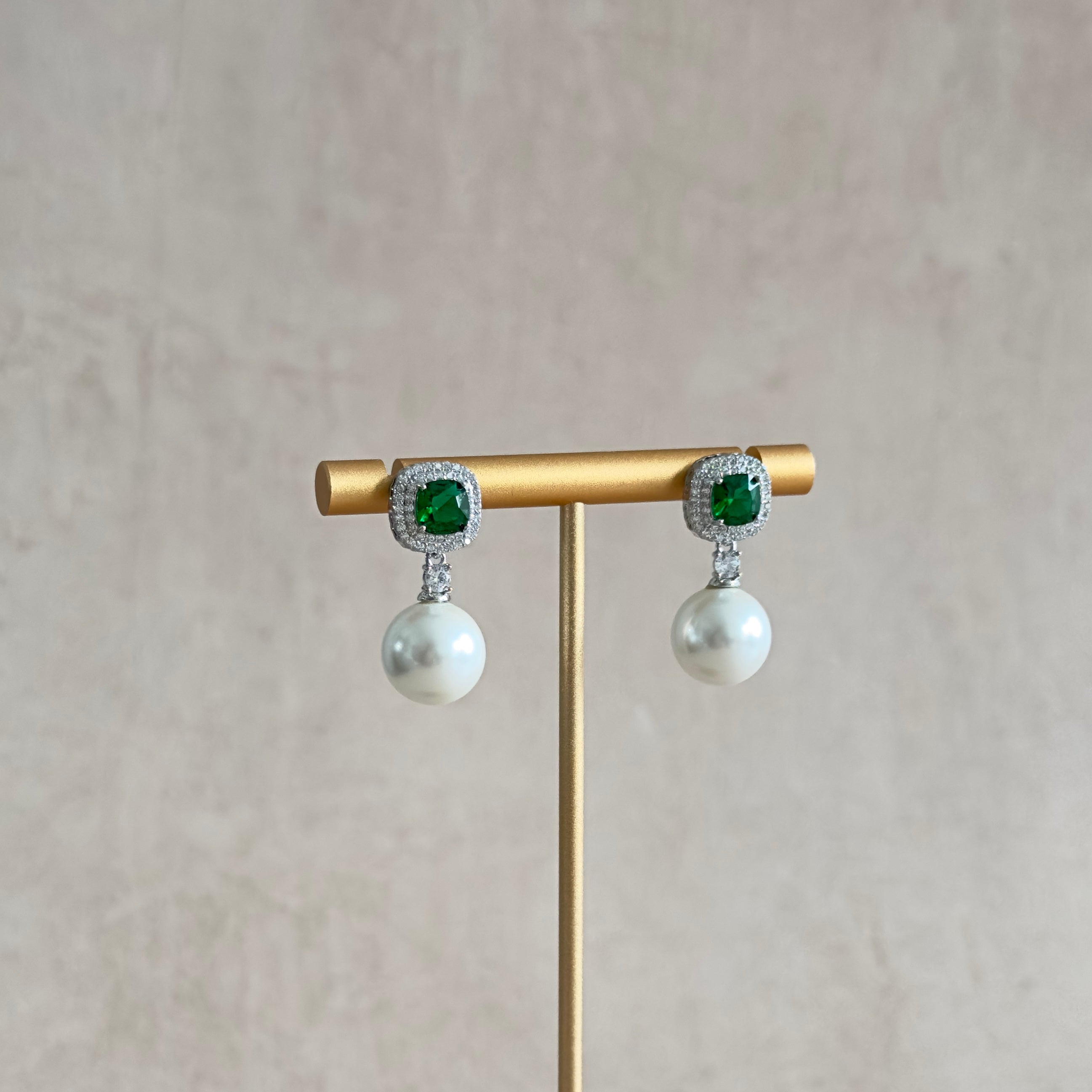 Pearly Emerald Crystal Drop Earrings - Ahseya & Co
