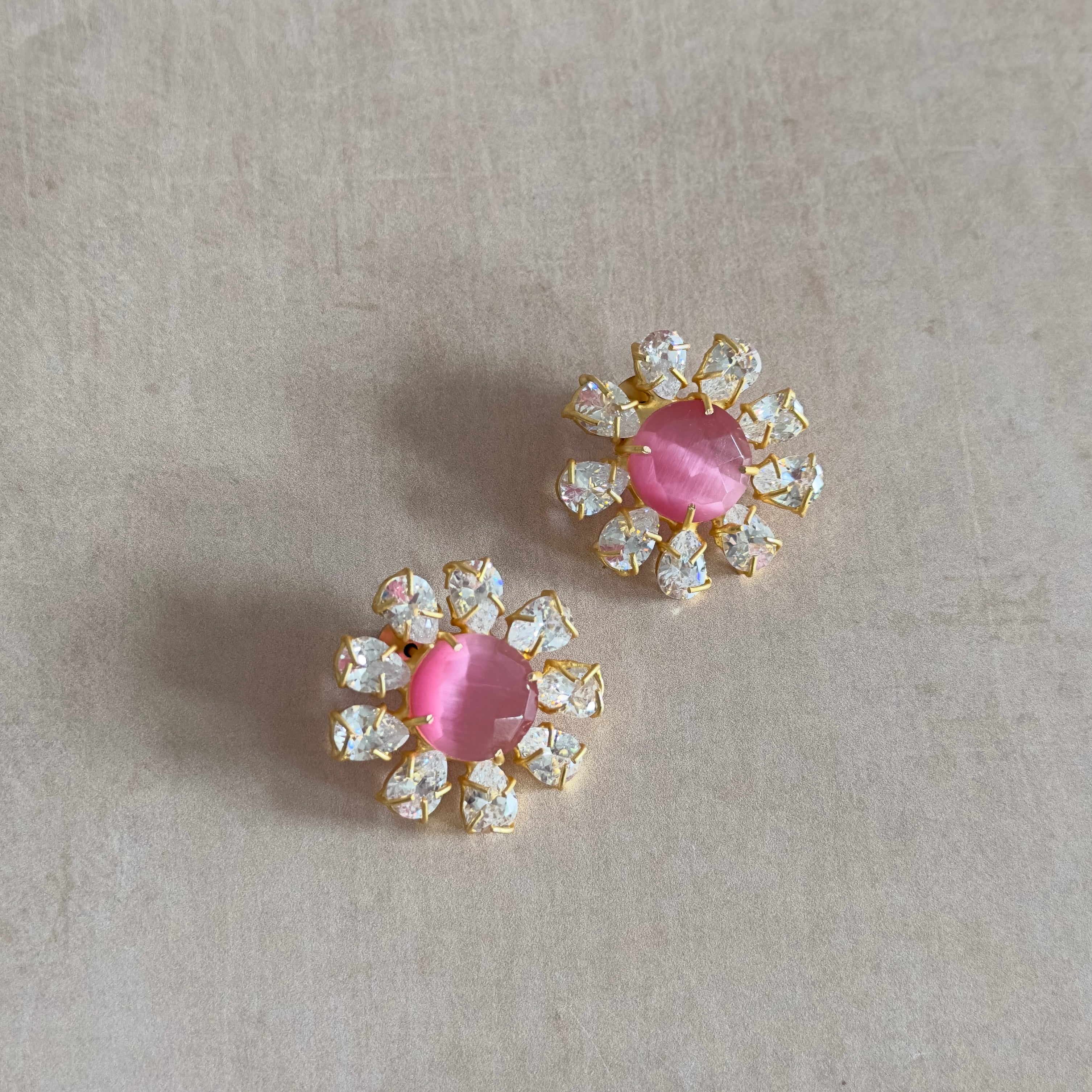 Flora Pink Crystal Stud Earrings - Ahseya & Co