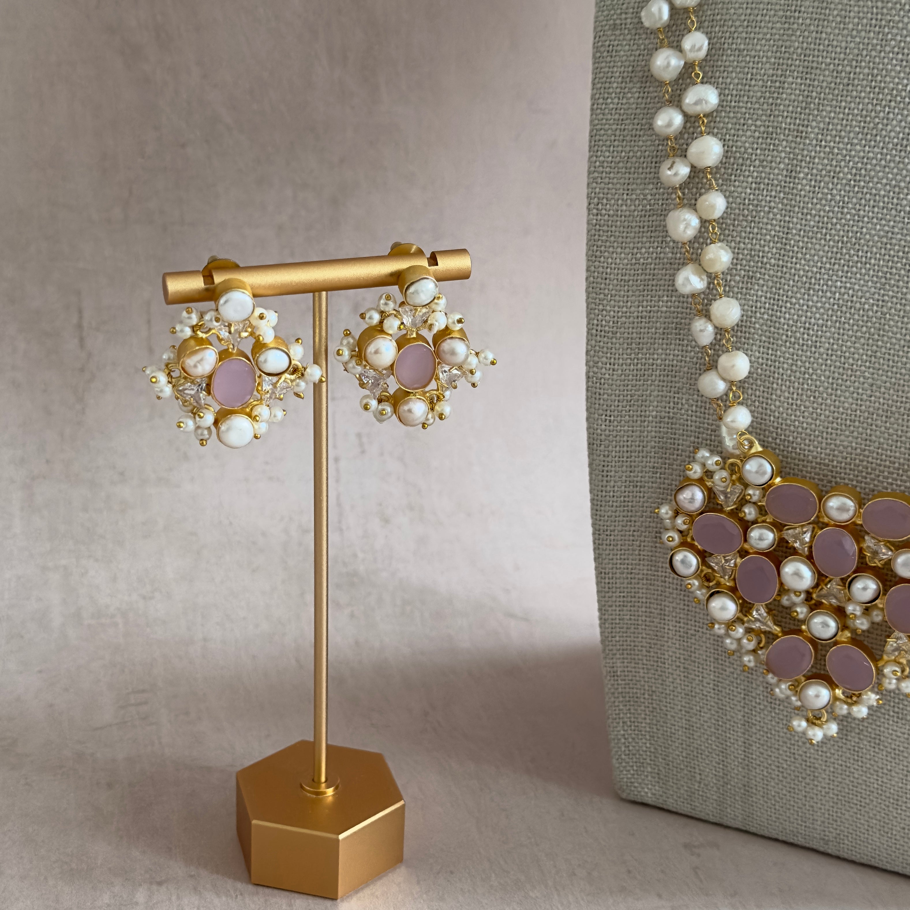 Dania Lilac Crystal Pearl Mala Set - Ahseya & Co