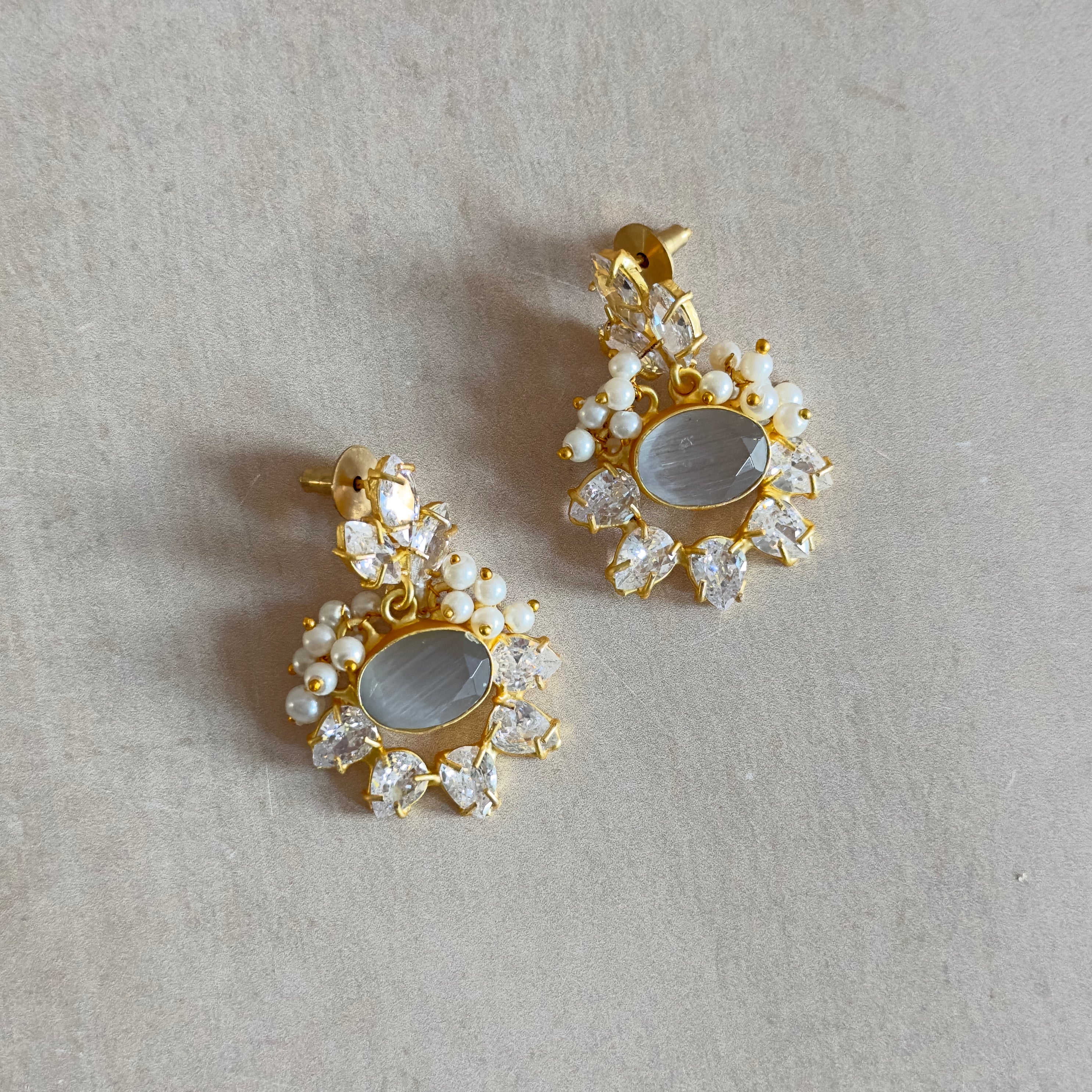 Amani Grey Crystal Drop Earrings - Ahseya & Co