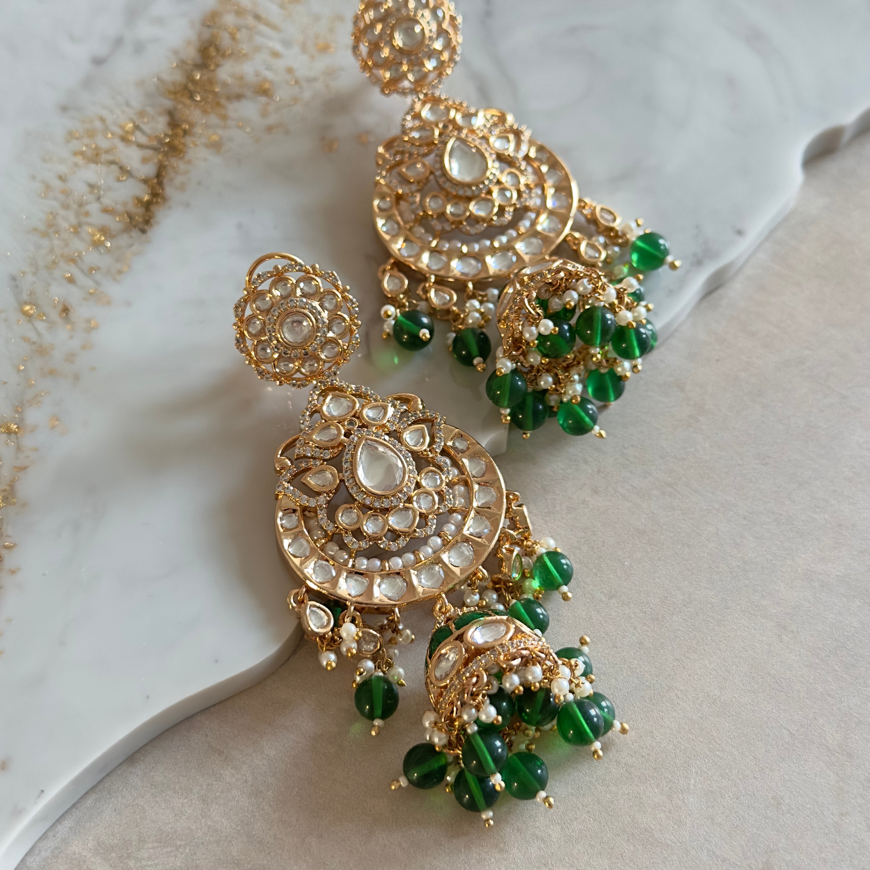 Aman Green Kundan Drop earrings - Ahseya & Co