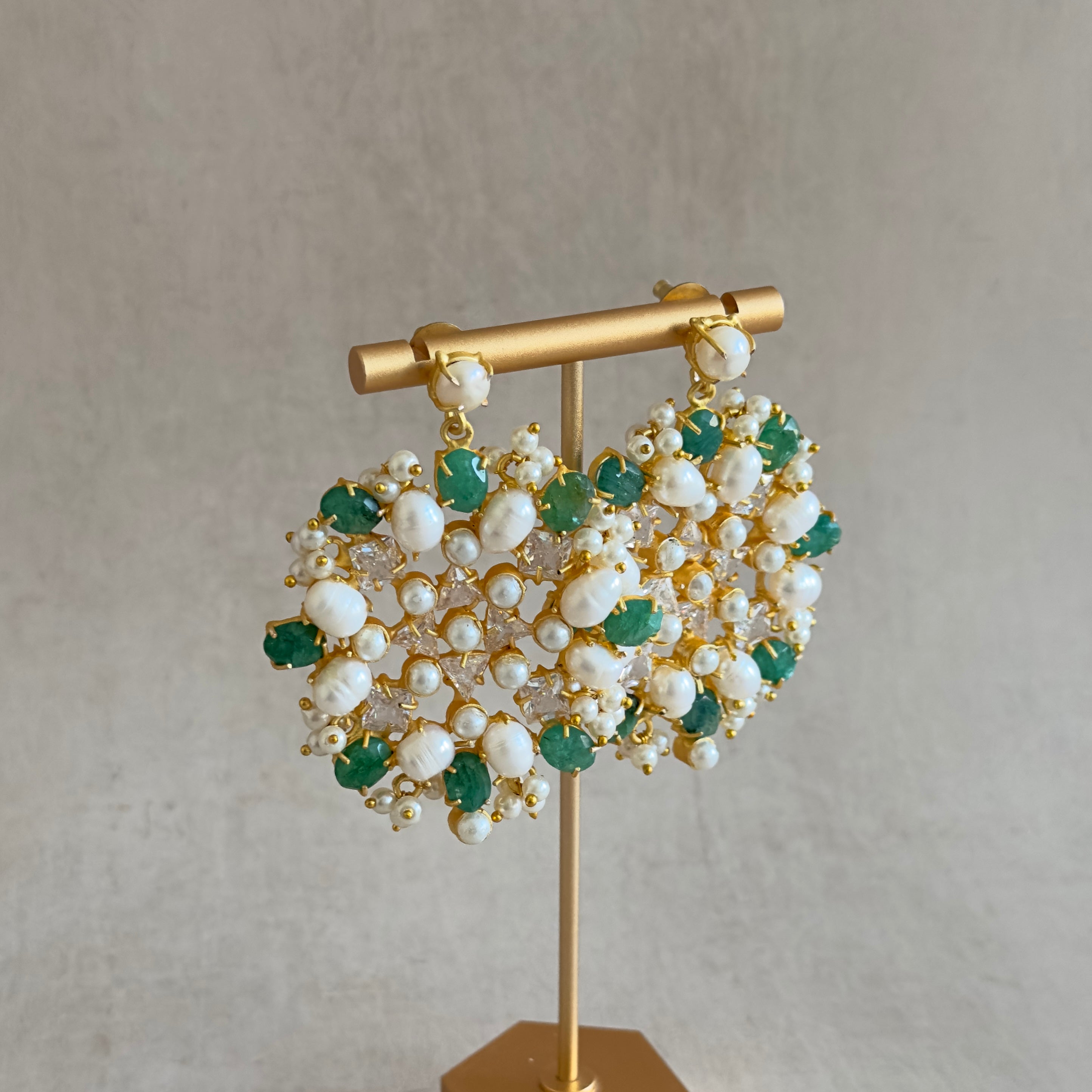 Aqsa Green Pearl Crystal Drop Earrings - Ahseya & Co