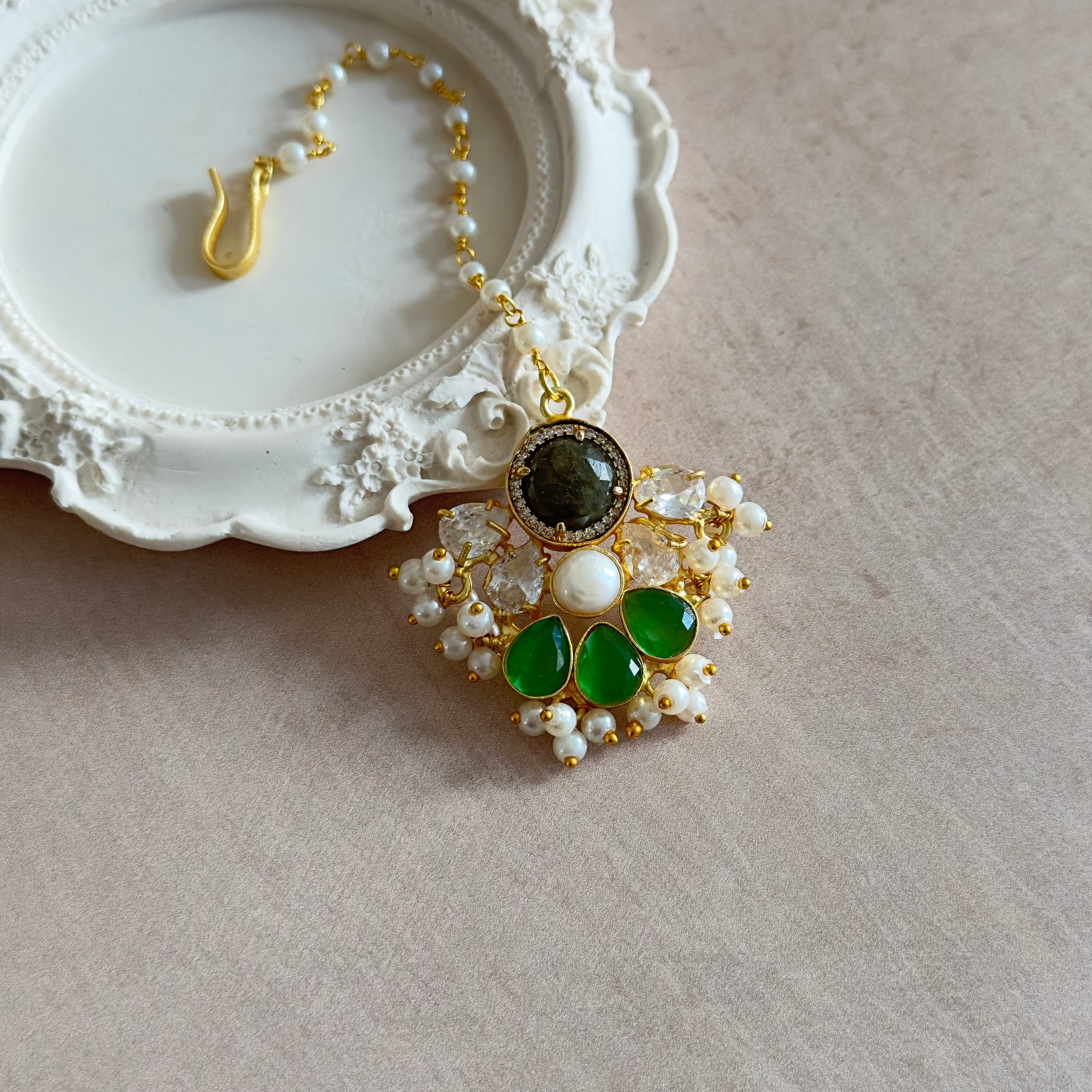 Lacy Green Crystal Tikka - Ahseya & Co