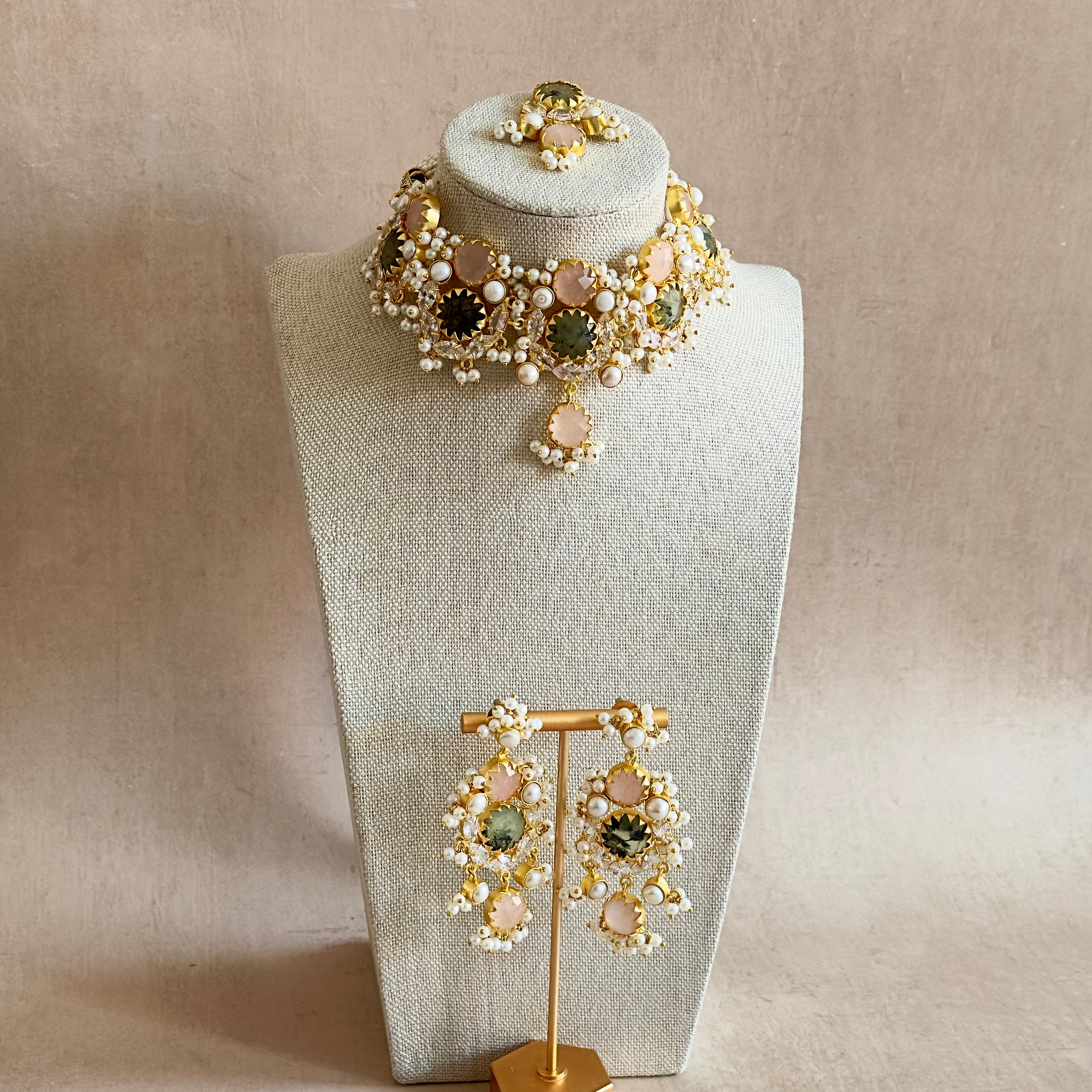 Erina Pink Crystal Choker Set - Ahseya & Co