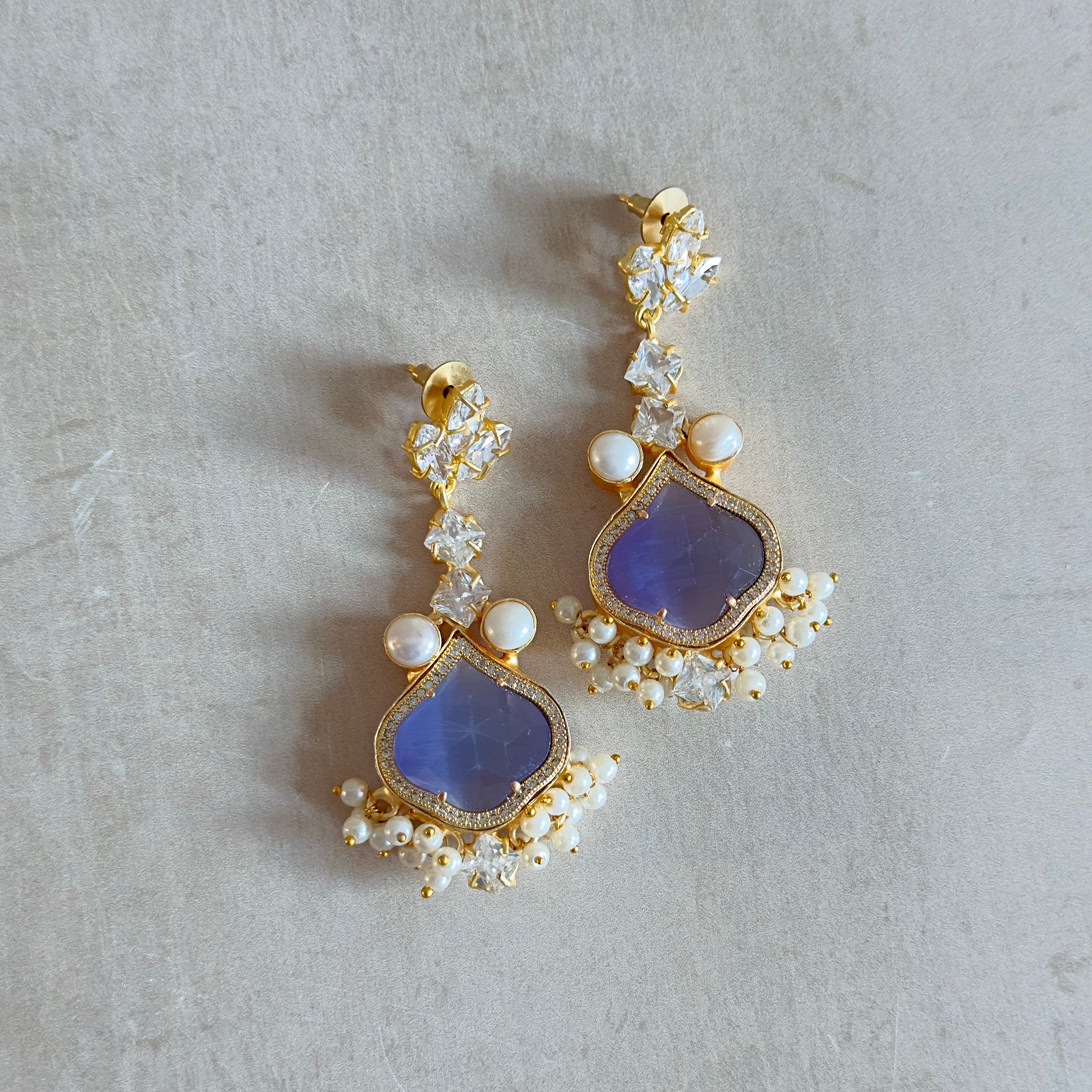 Farida Purple Crystal Drop Earrings - Ahseya & Co