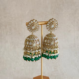 Falak Green Crystal Drop Jhumka Earrings - Ahseya & Co