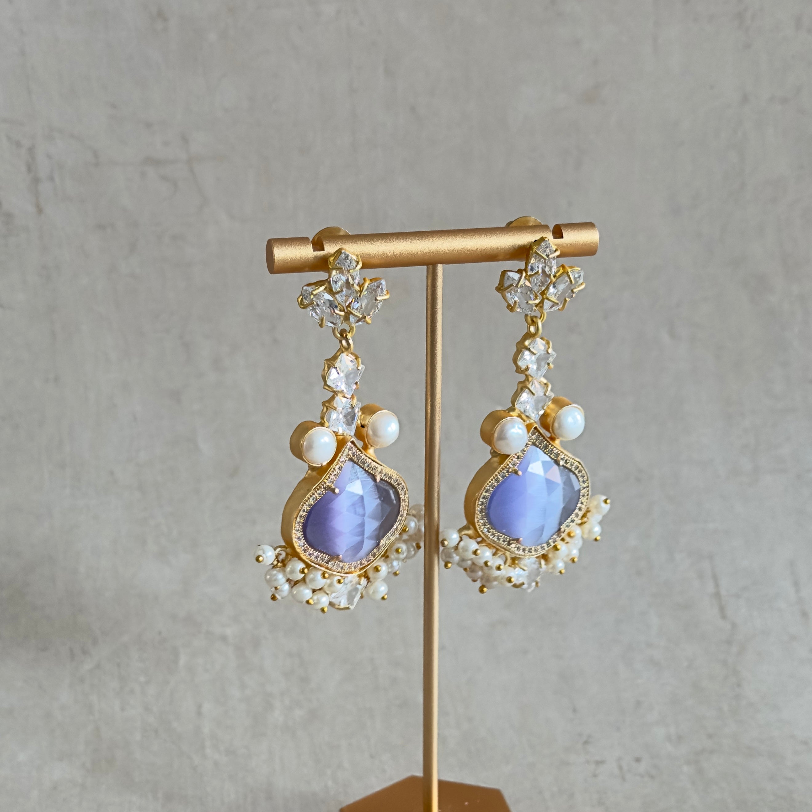 Farida Purple Crystal Drop Earrings - Ahseya & Co