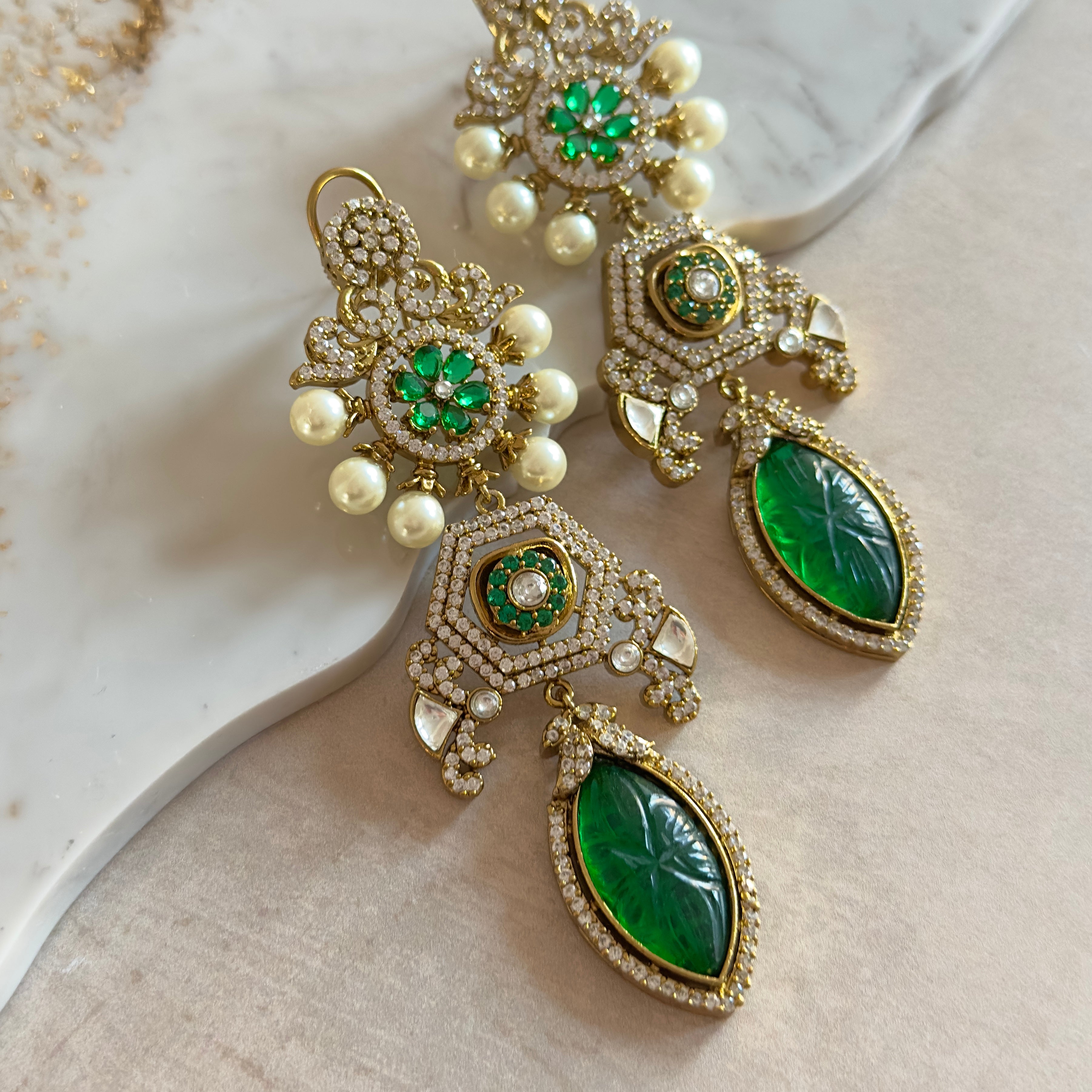 Khaula Green Crystal Drop Earrings - Ahseya & Co