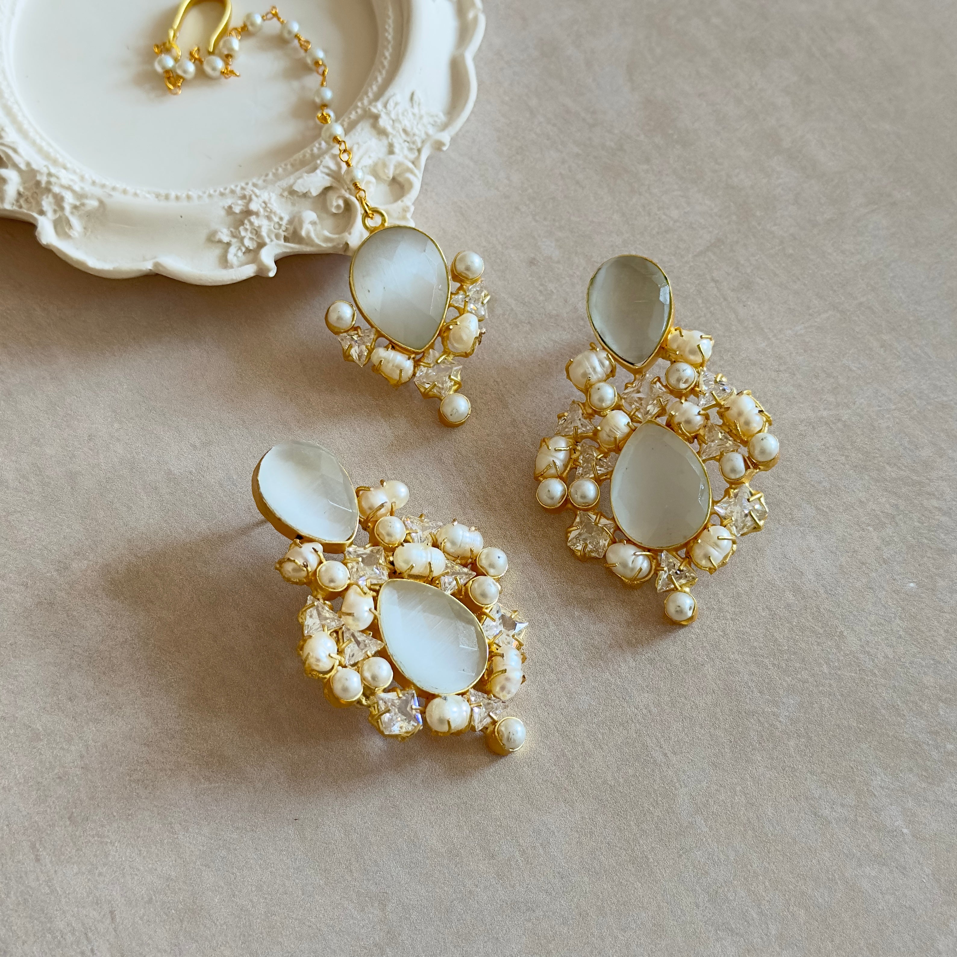 Aven Grey Pearl Tikka Set - Ahseya & Co