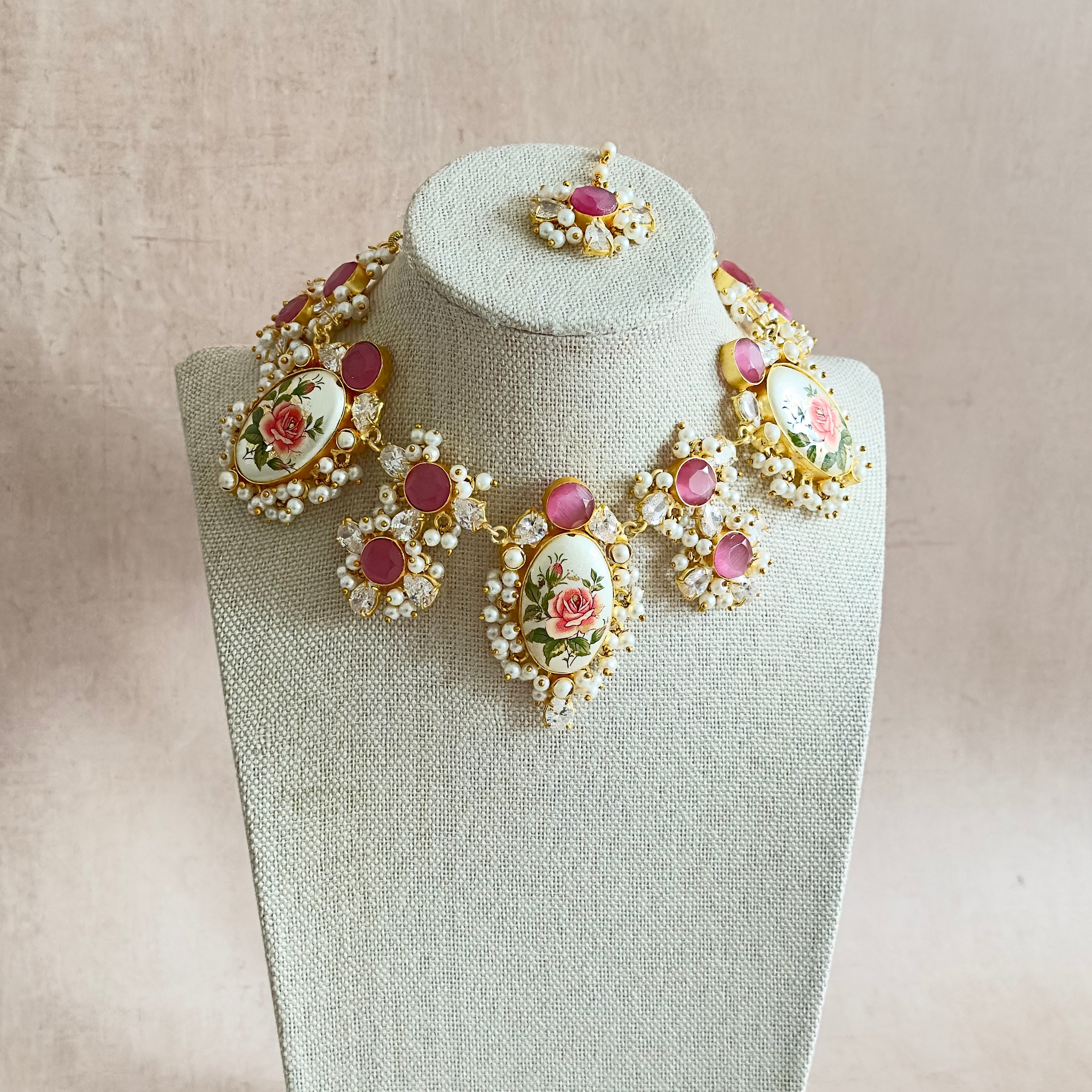 Lavera Floral Pink Necklace Set - Ahseya & Co