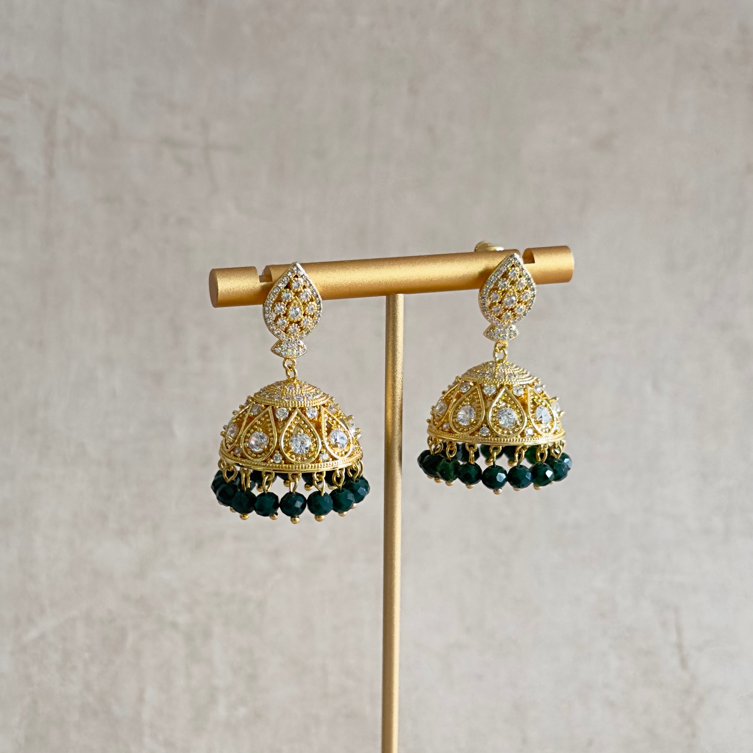 Feliz green Crystal Jhumka Earrings - Ahseya & Co