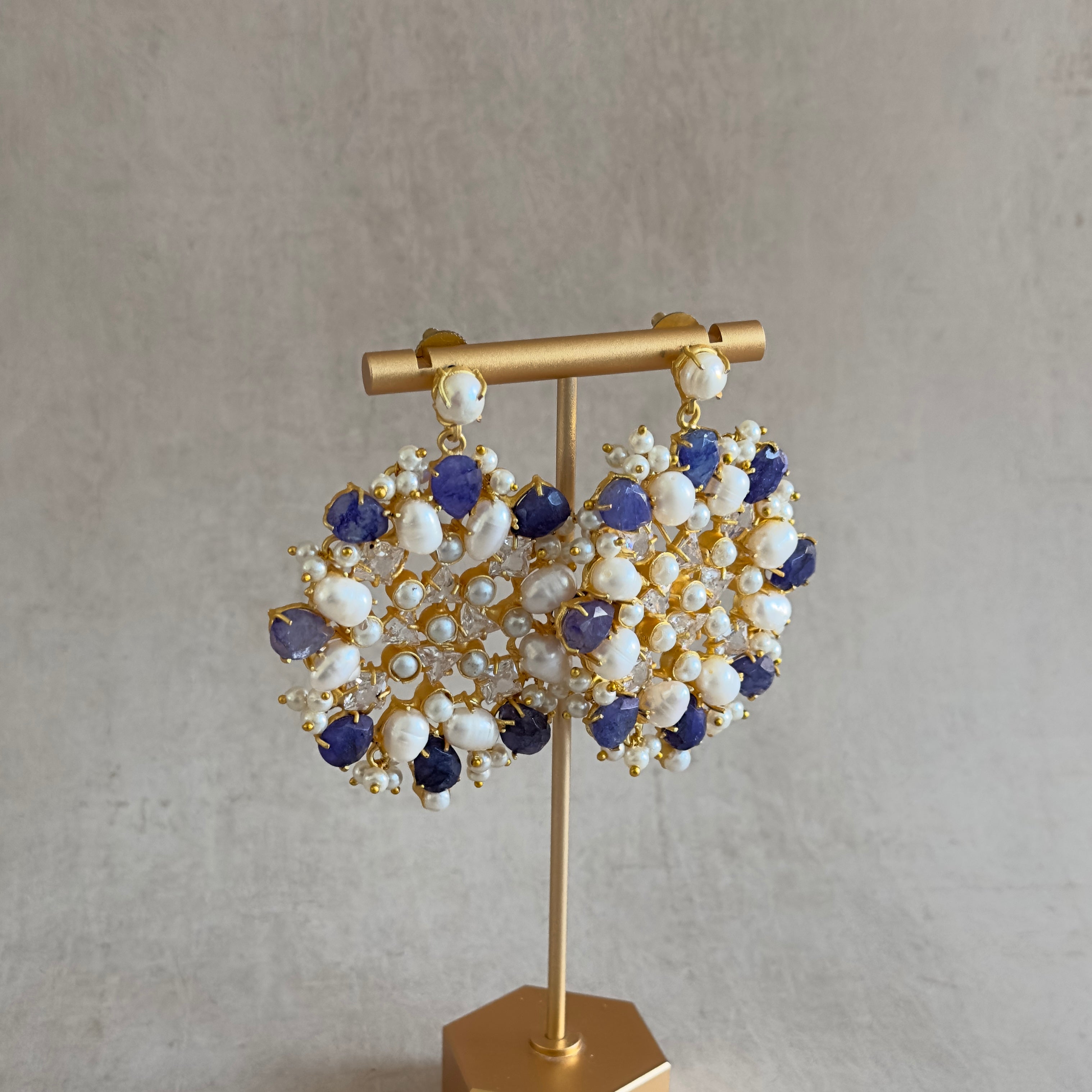 Aqsa Blue Pearl Crystal Drop Earrings - Ahseya & Co