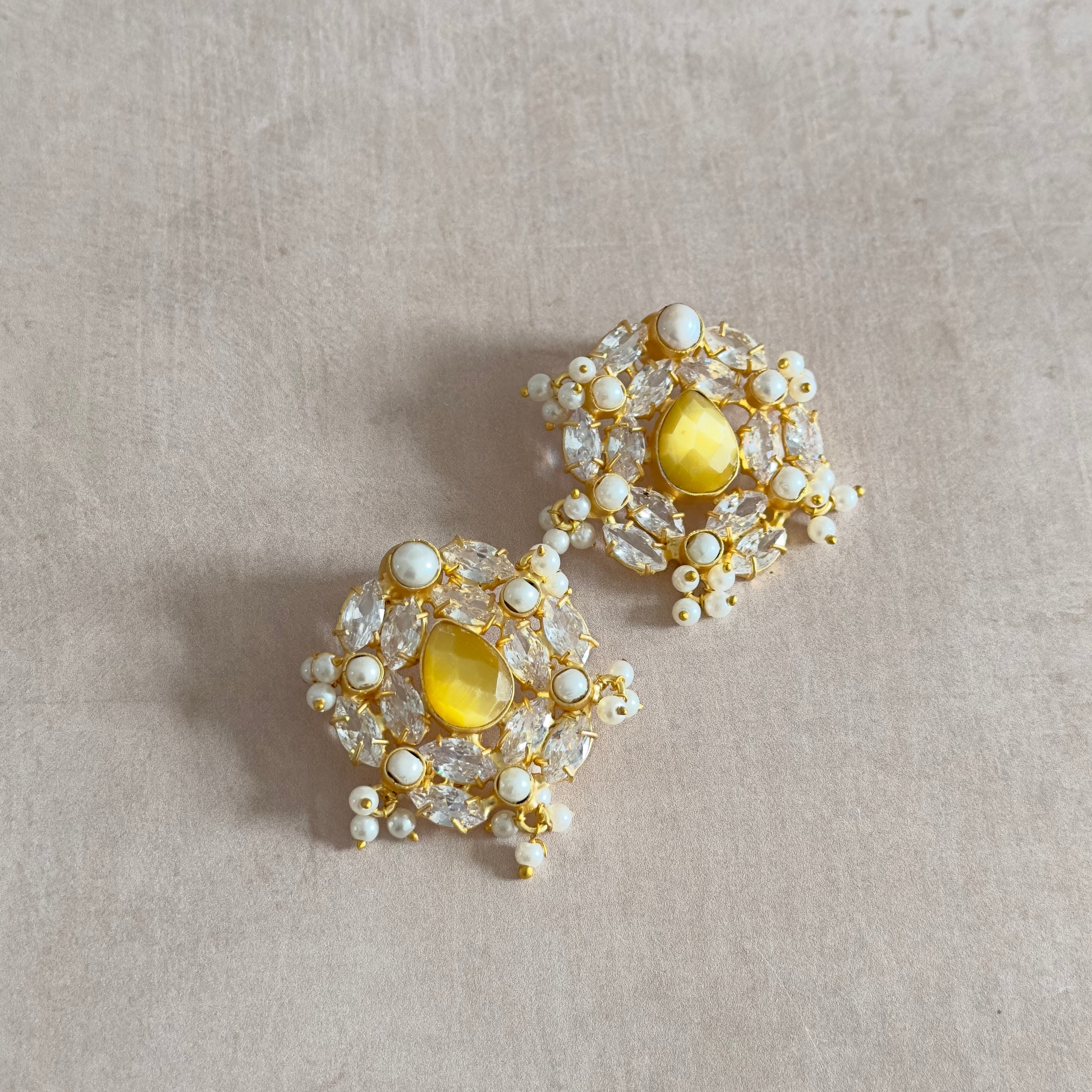 Aria Lemon Crystal Stud Earrings - Ahseya & Co