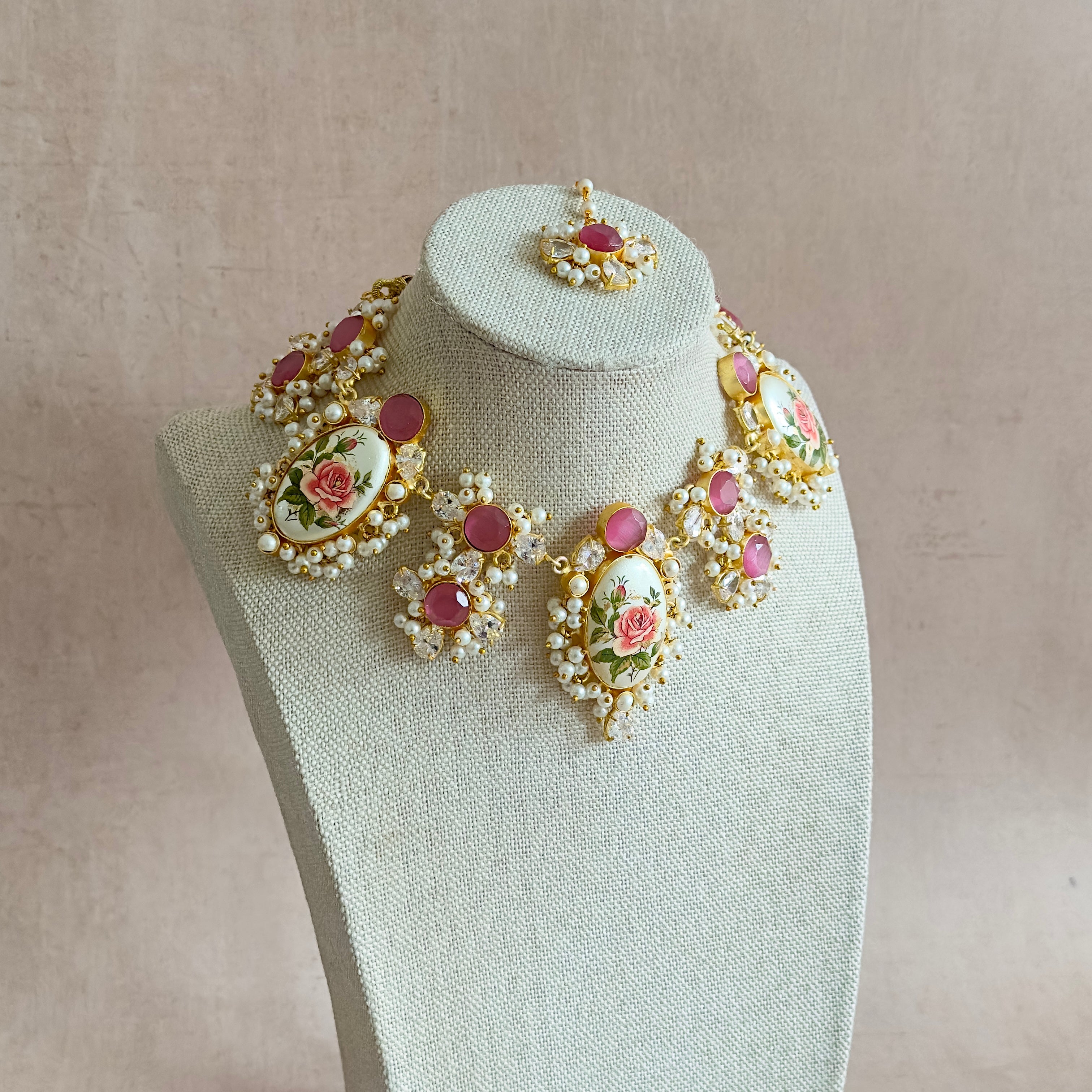 Lavera Floral Pink Necklace Set - Ahseya & Co