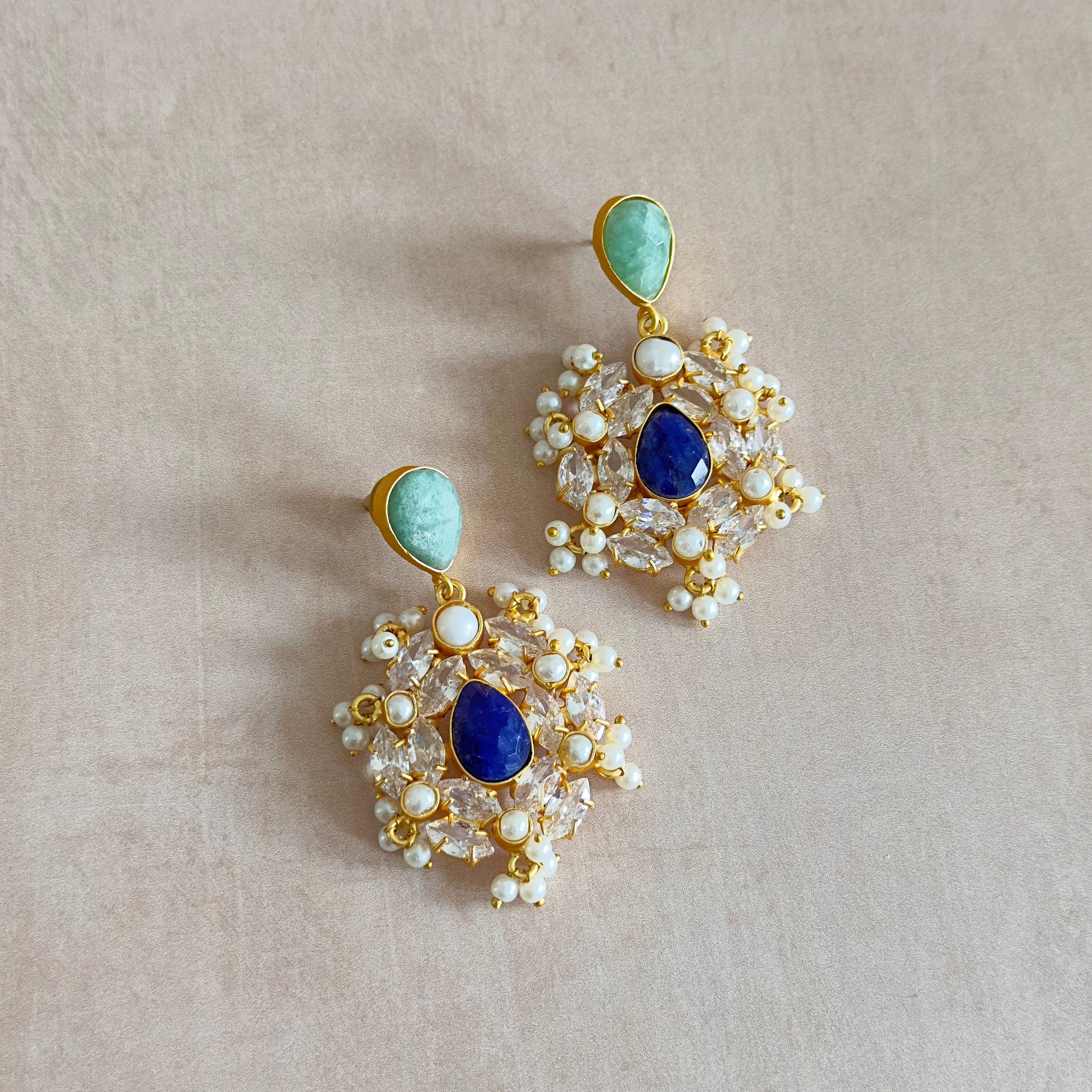 Imaanah Navy Crystal Drop Earrings - Ahseya & Co