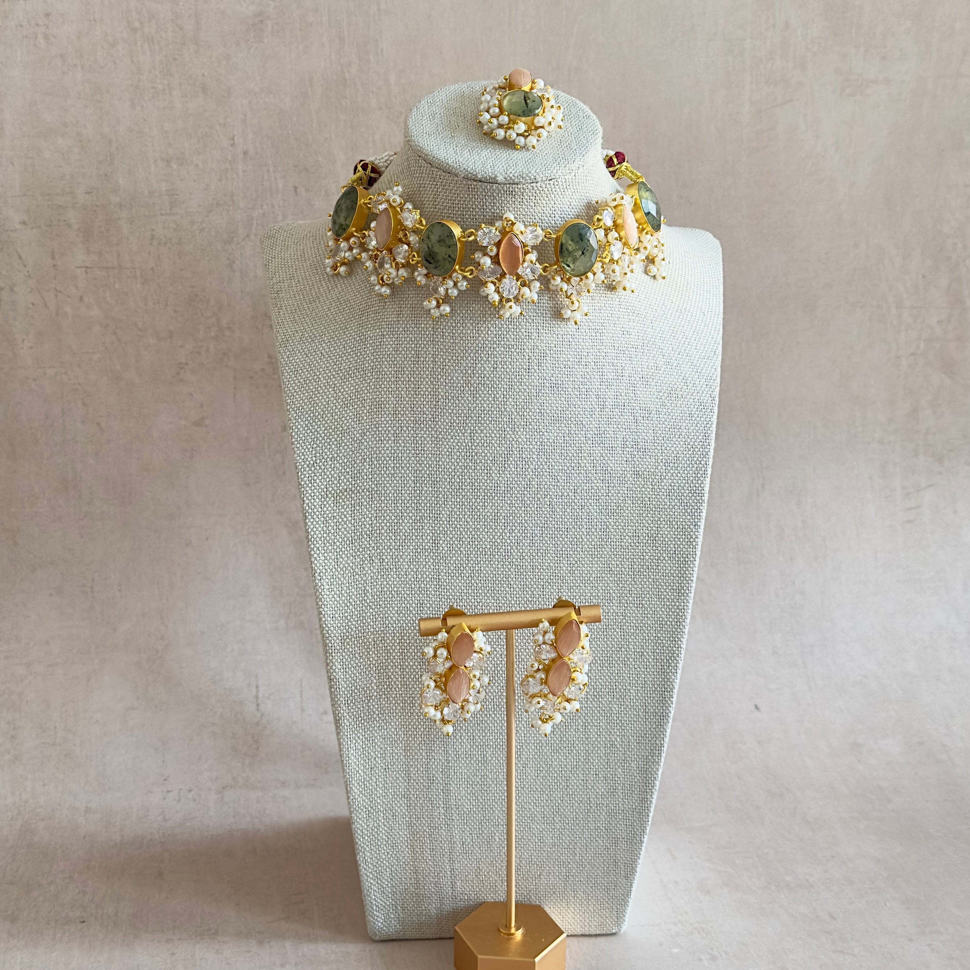 Layali Olive Peach Choker Set - Ahseya & Co