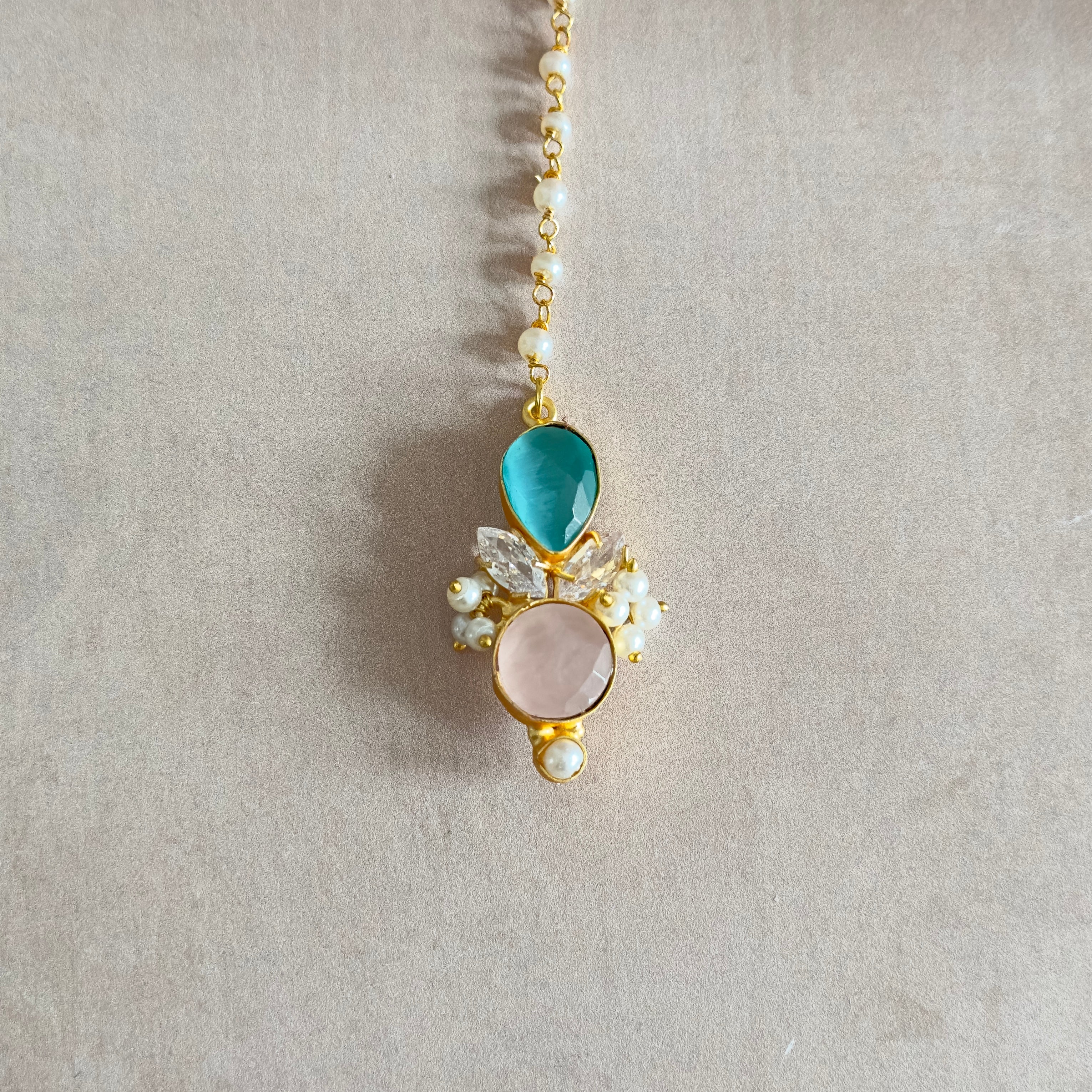 Kaelani Pink Blue Crystal Necklace Set - Ahseya & Co