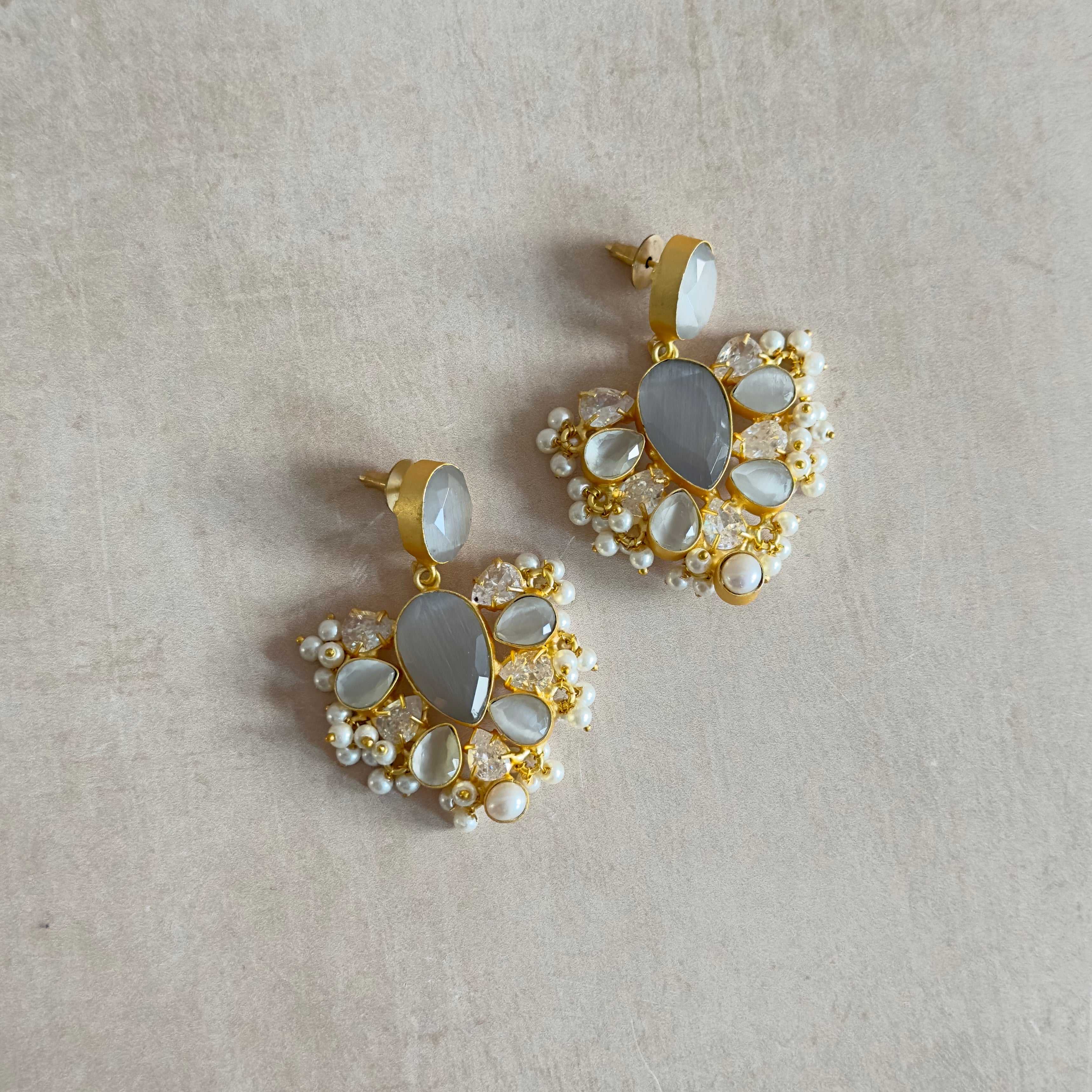 Monica Grey Crystal Earrings - Ahseya & Co