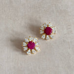 Flora Maroon Crystal Stud Earrings - Ahseya & Co