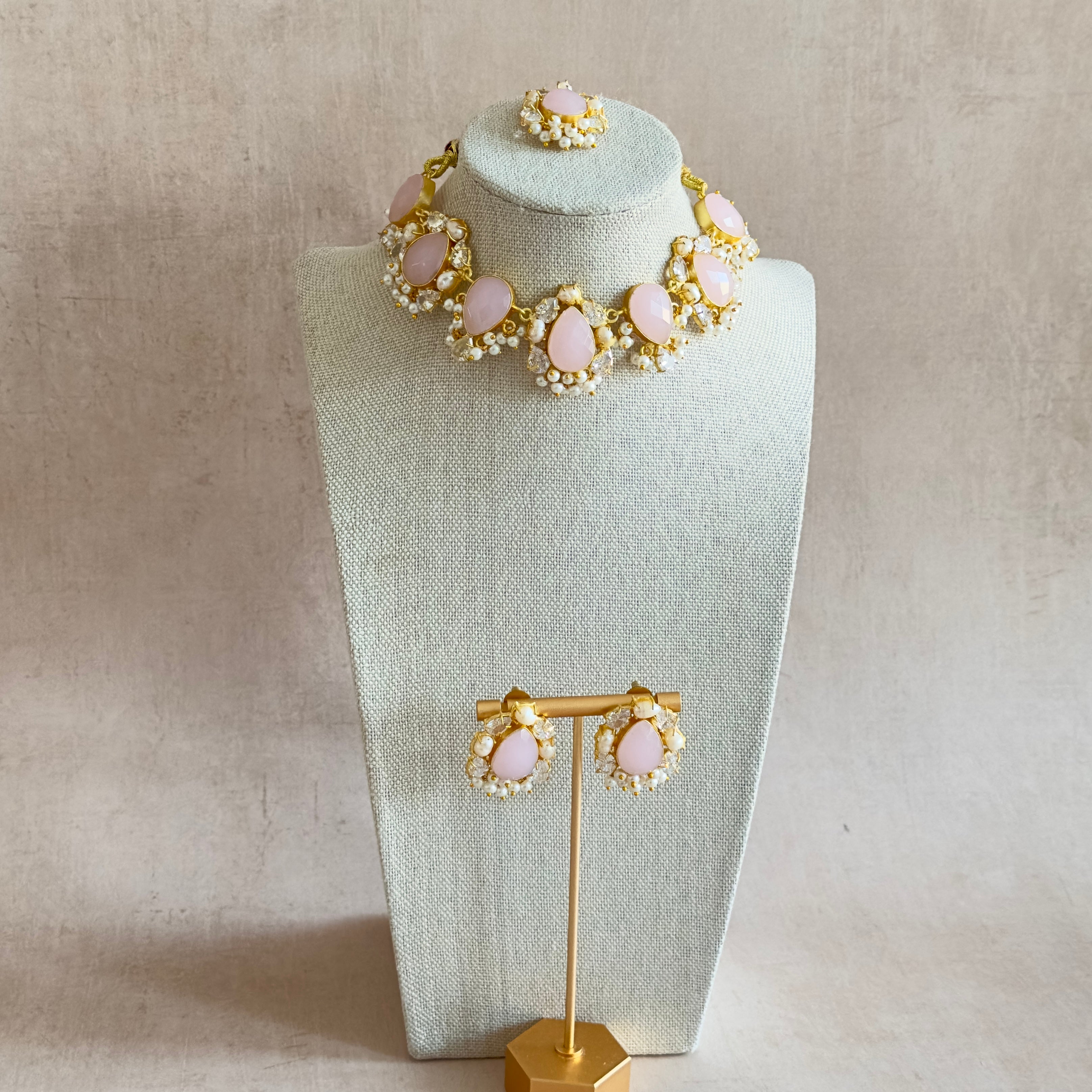 Laurel Pink Crystal Choker Set - Ahseya & Co