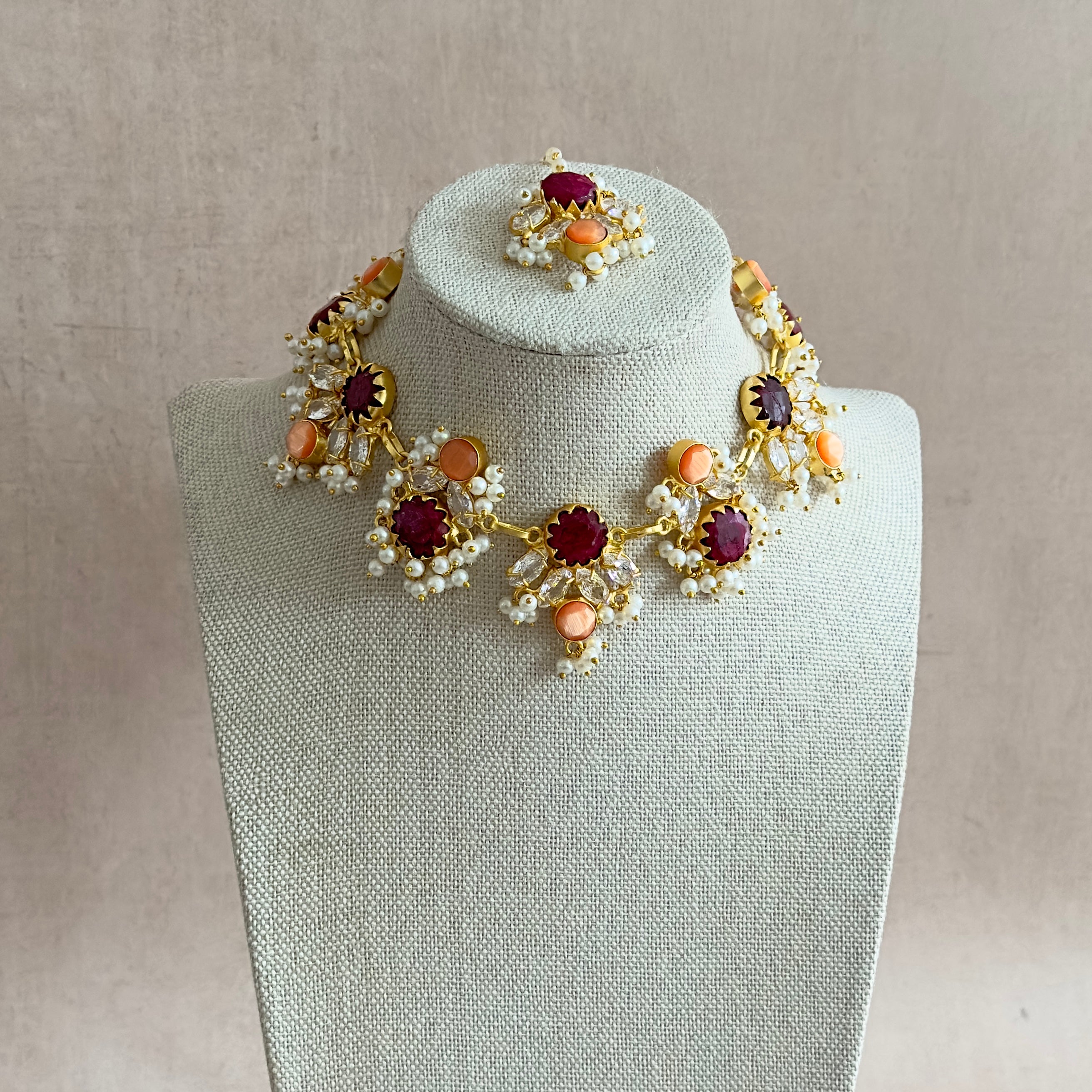 Dilnaz Maroon Necklace Set - Ahseya & Co