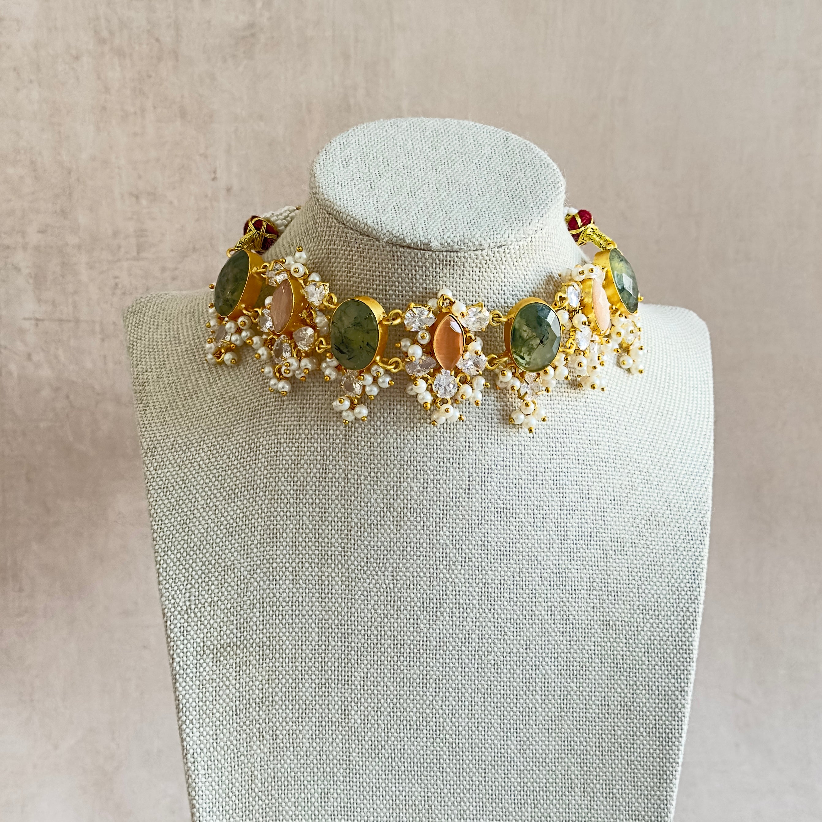 Layali Olive Peach Choker Set - Ahseya & Co