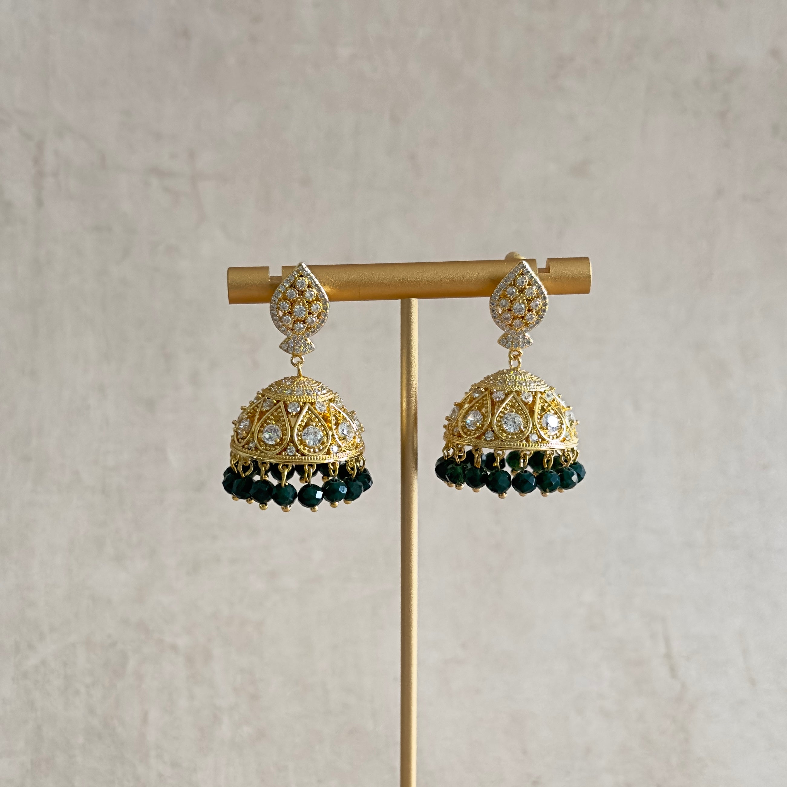 Feliz green Crystal Jhumka Earrings - Ahseya & Co