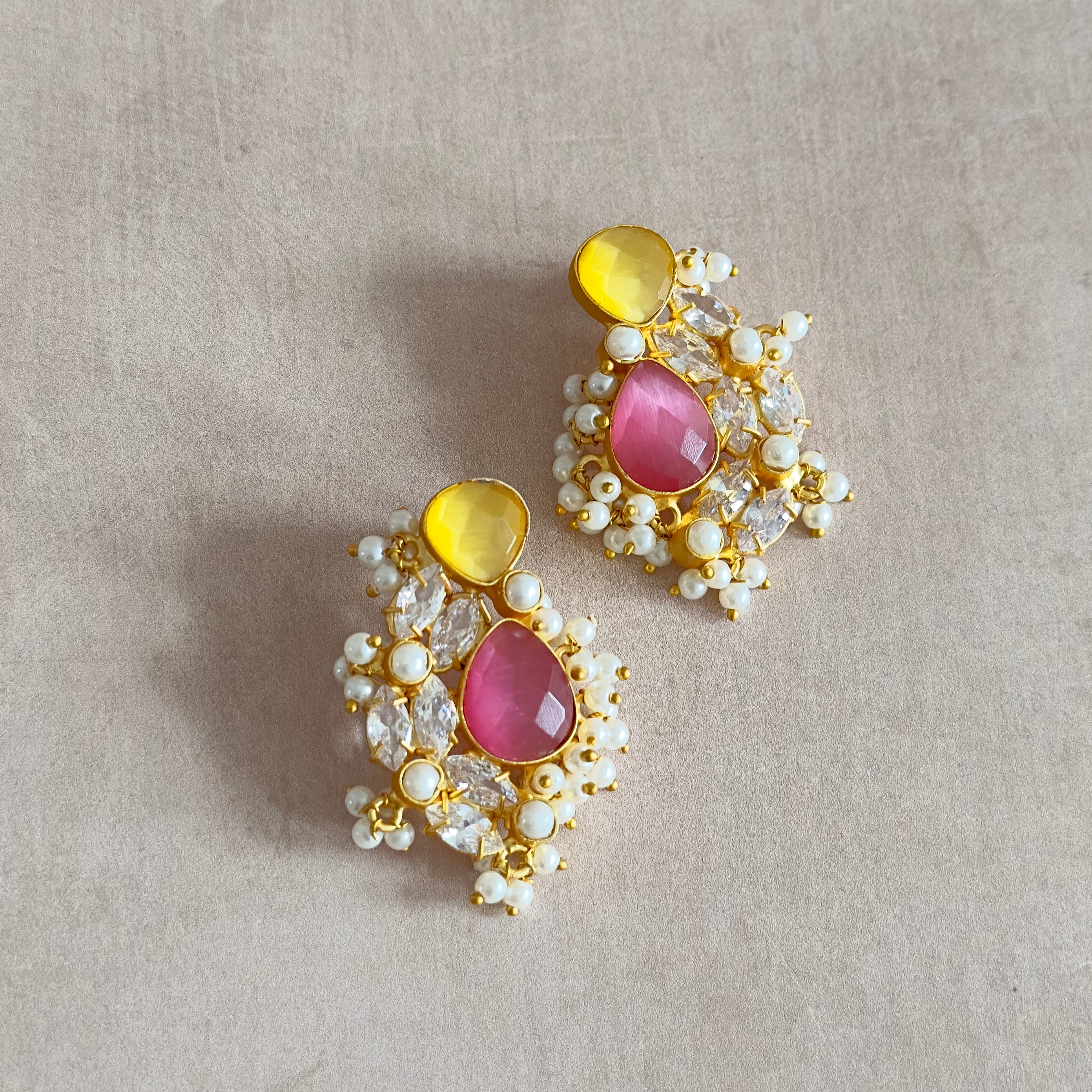 Yalina Pink Crystal Stud Earrings - Ahseya & Co