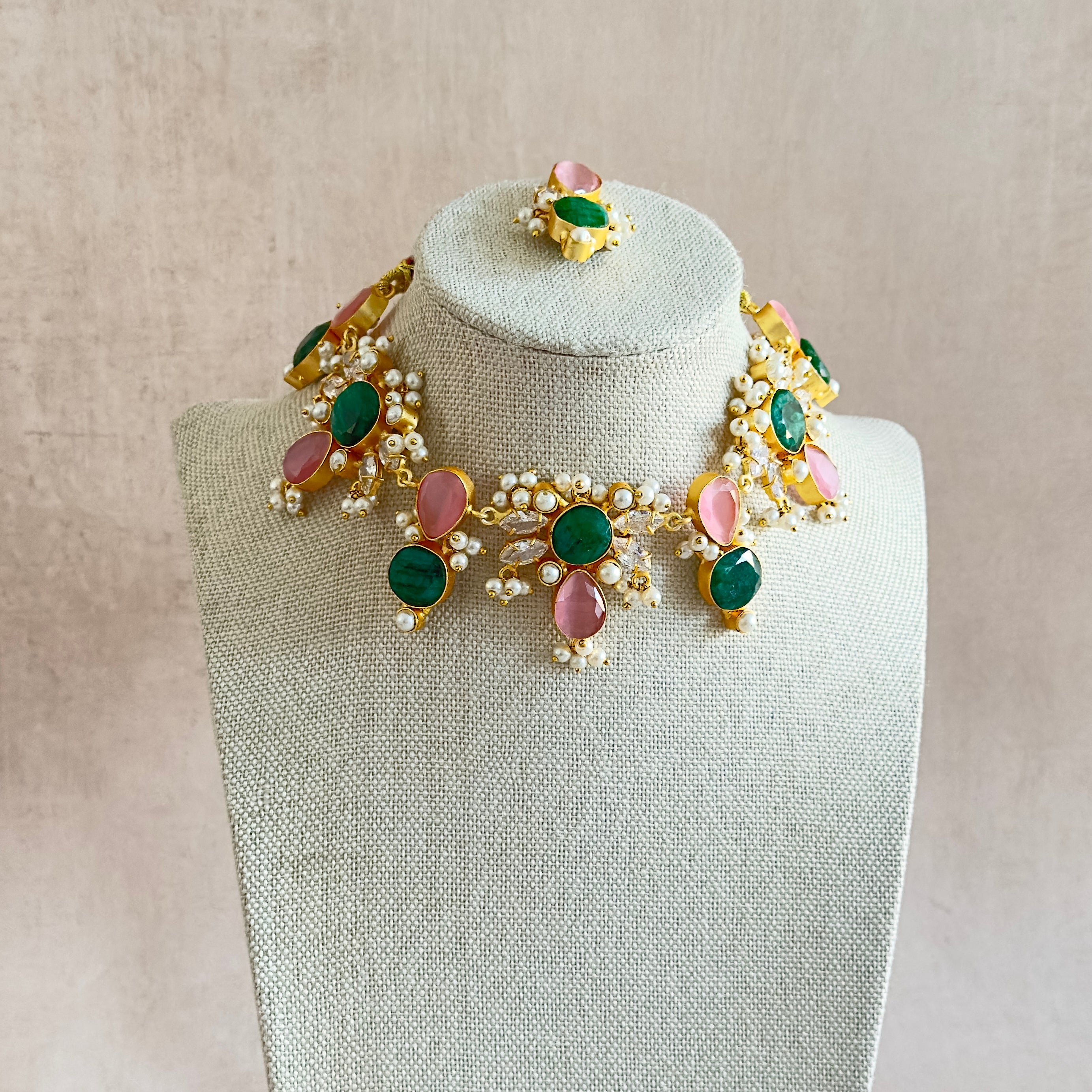 Kaelani Green Crystal Necklace Set - Ahseya & Co