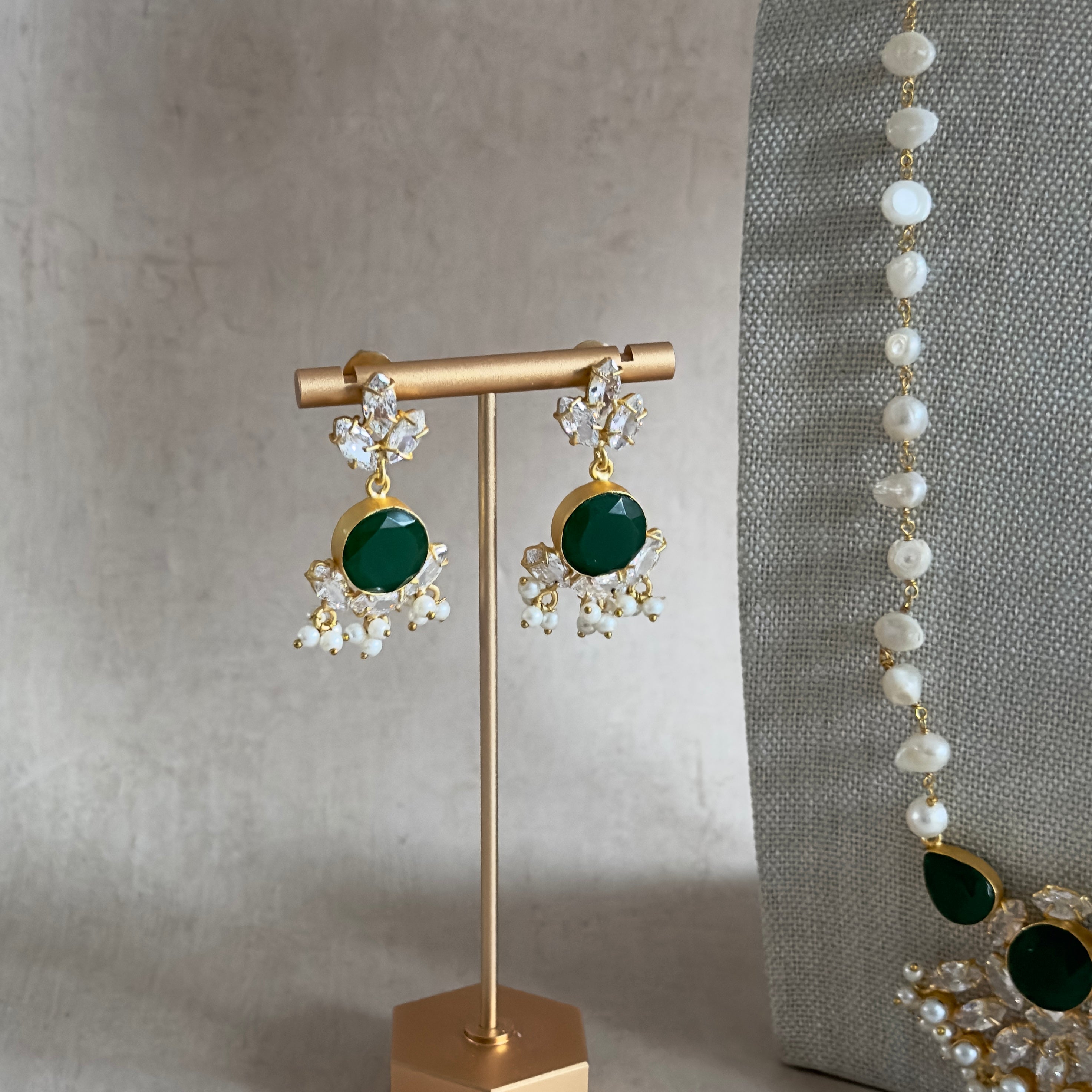 Yasmina Green Crystal Pearl Mala Set - Ahseya & Co