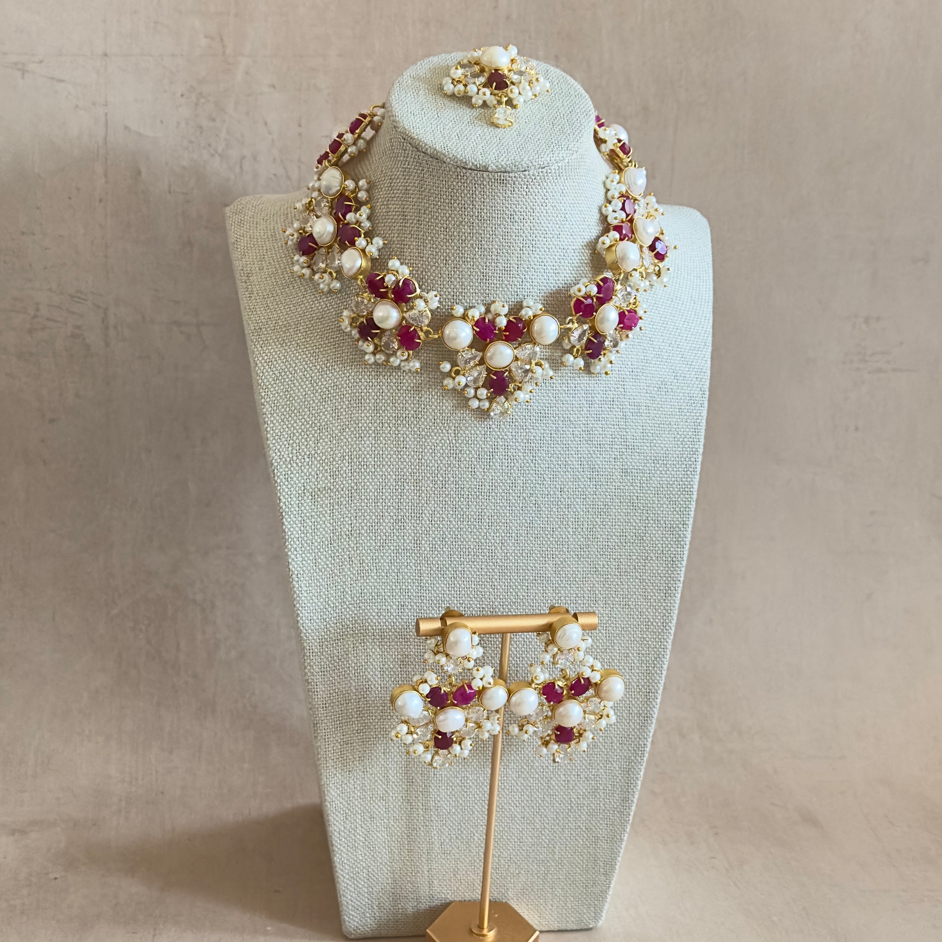 Kiara Fuchsia Pearl Necklace Set - Ahseya & Co