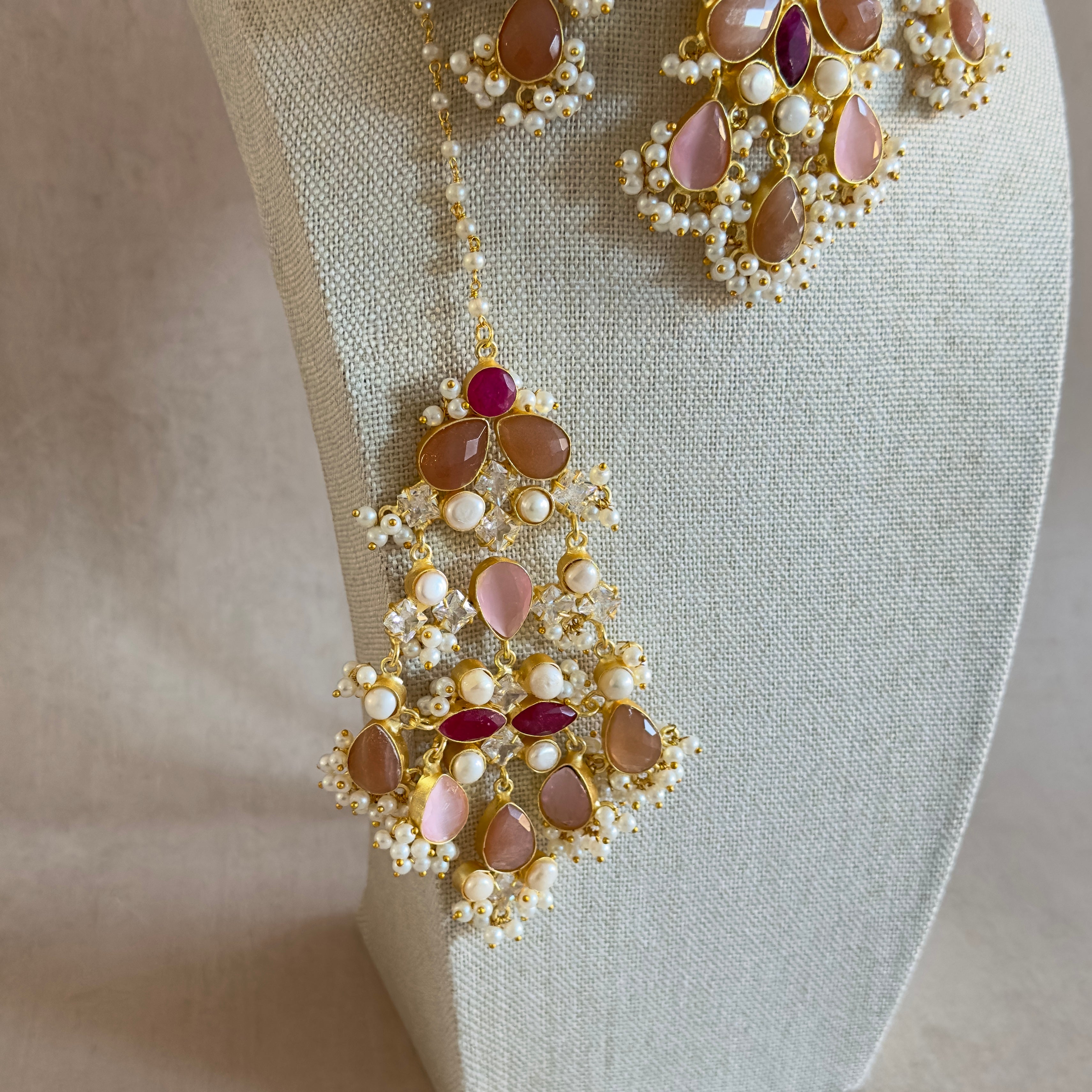 Avaya Pink Peach Necklace Set - Ahseya & Co