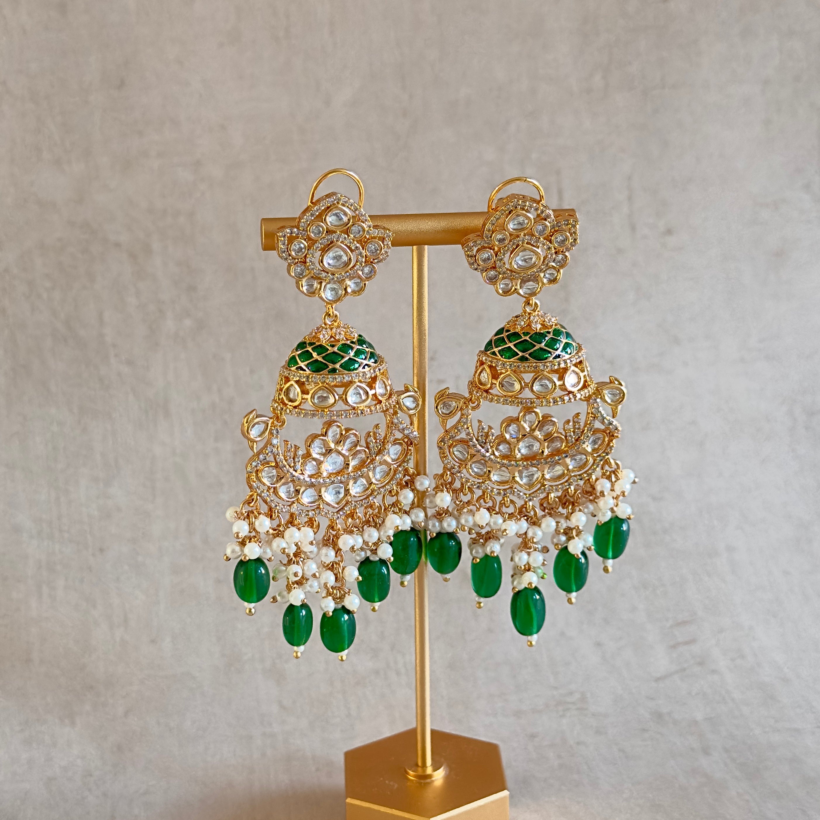 Fareeda Green Gold Kundan Drop Earrings - Ahseya & Co