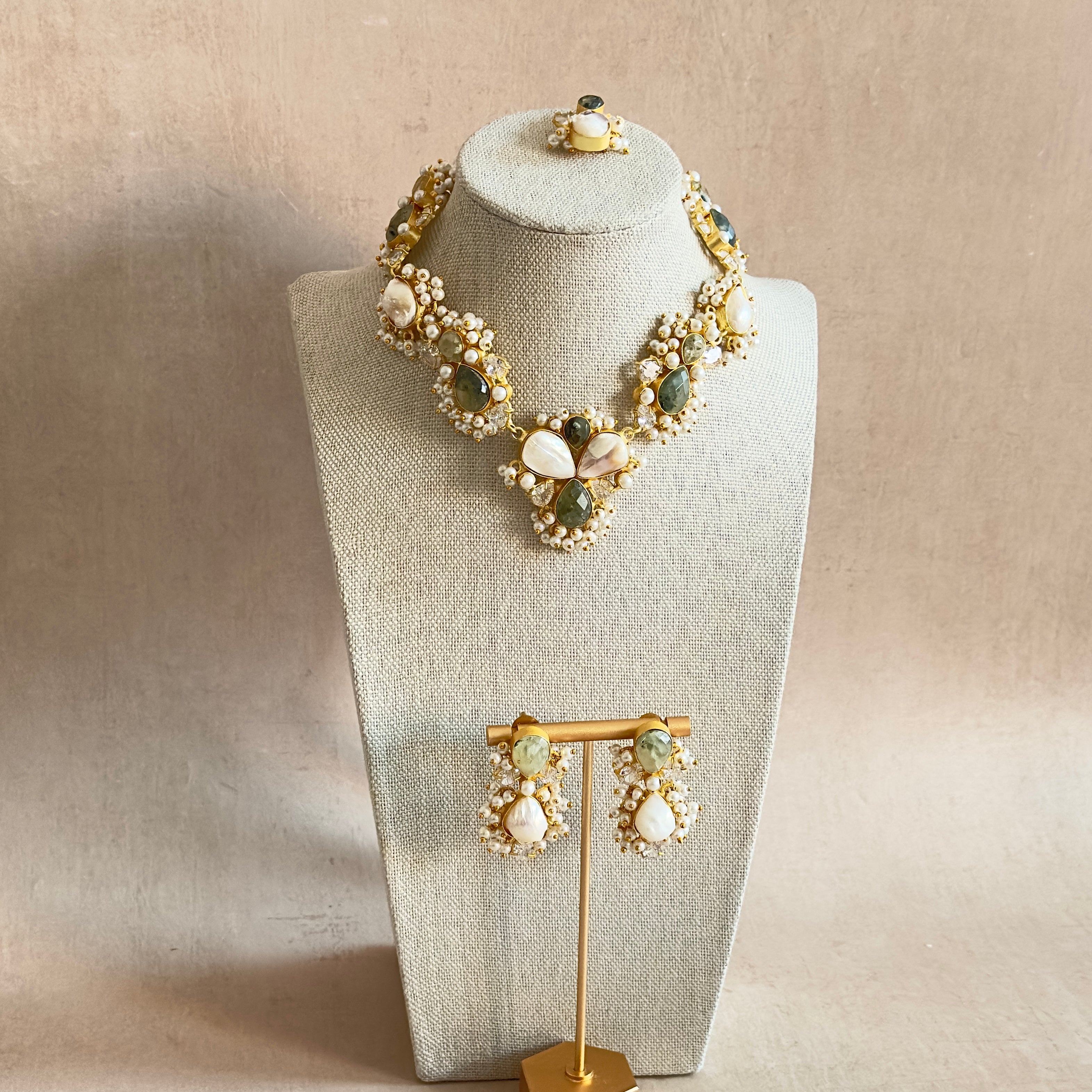 Berta Olive pearl Necklace Set - Ahseya & Co