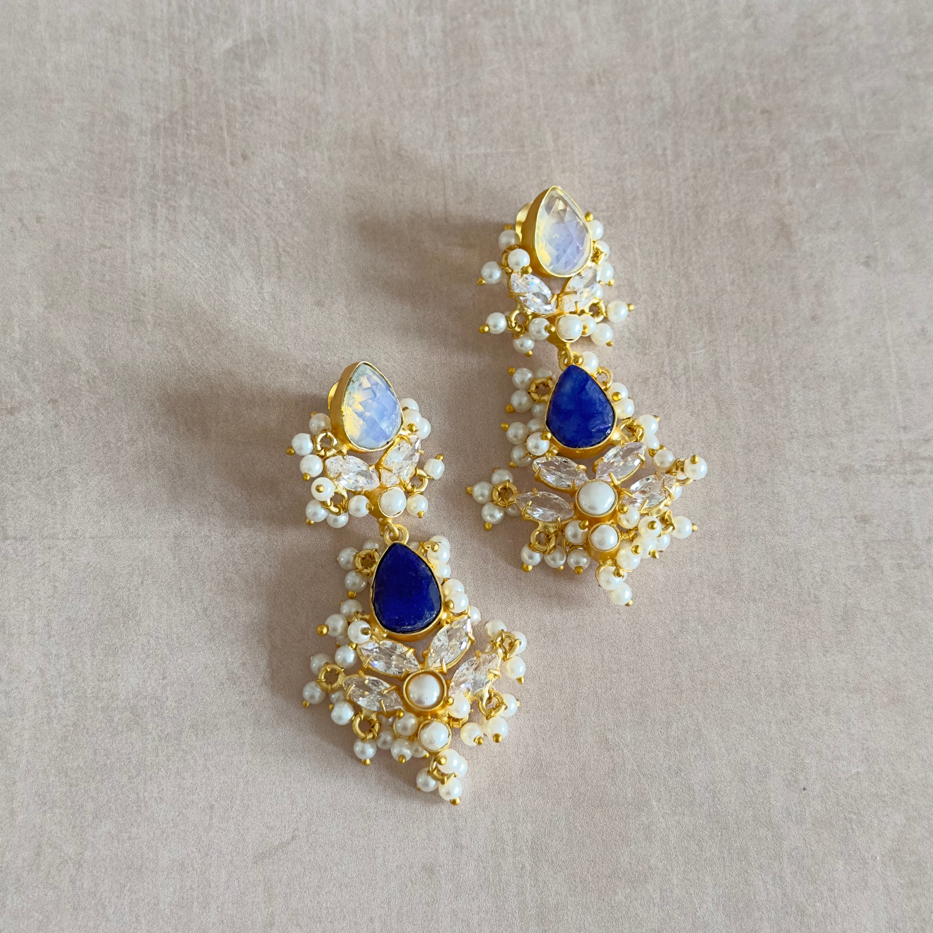Aylaan Navy Crystal Drop Earrings - Ahseya & Co