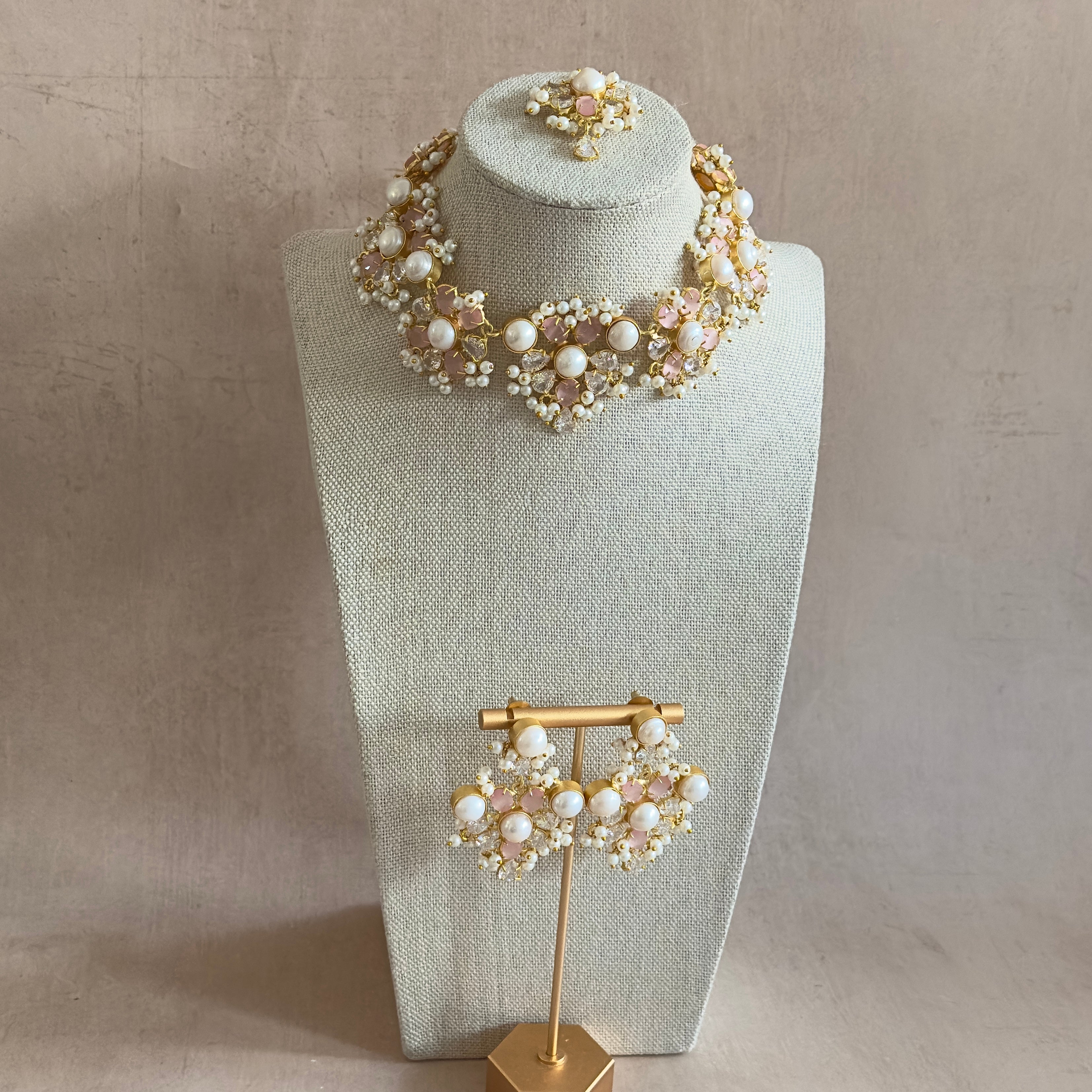 Kiara Pink Pearl Necklace Set - Ahseya & Co