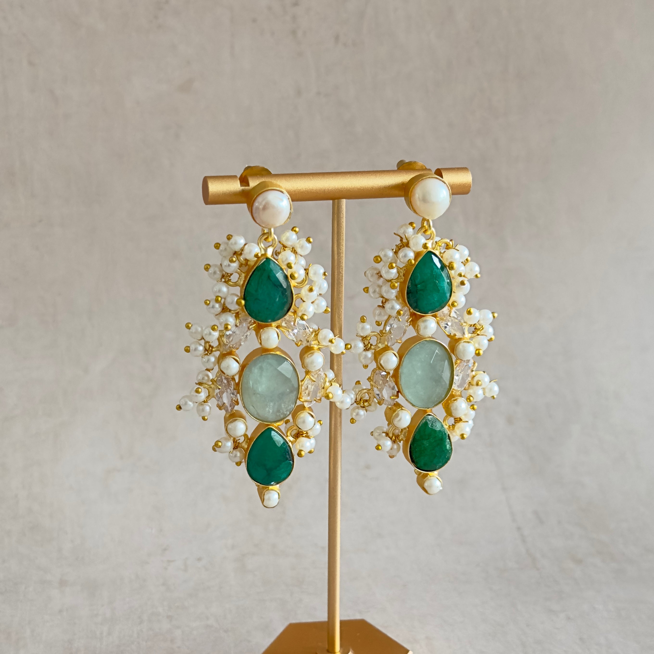 Natasha Green Pearl Drop Earrings - Ahseya & Co