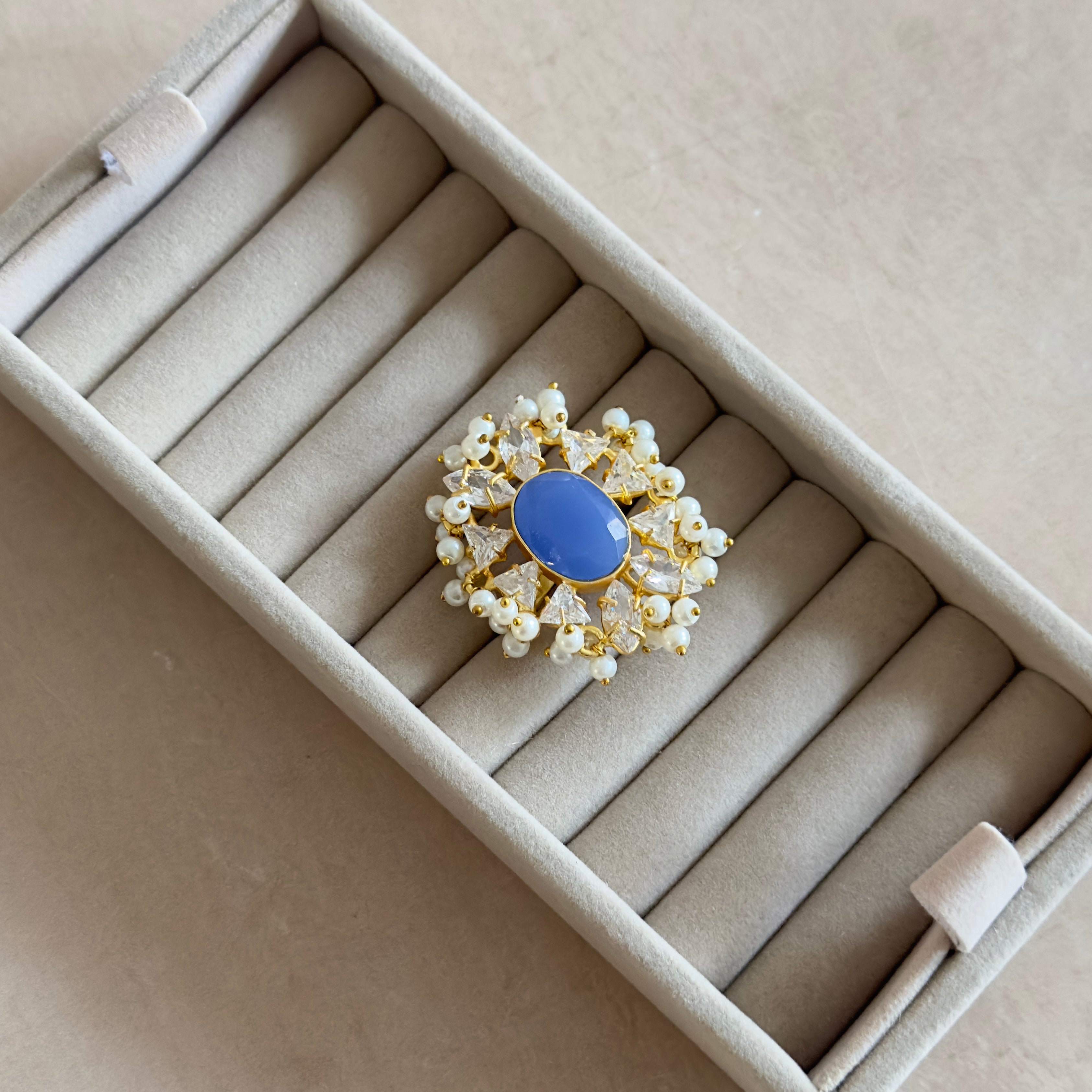 Elouise Blue Crystal Ring - Ahseya & Co
