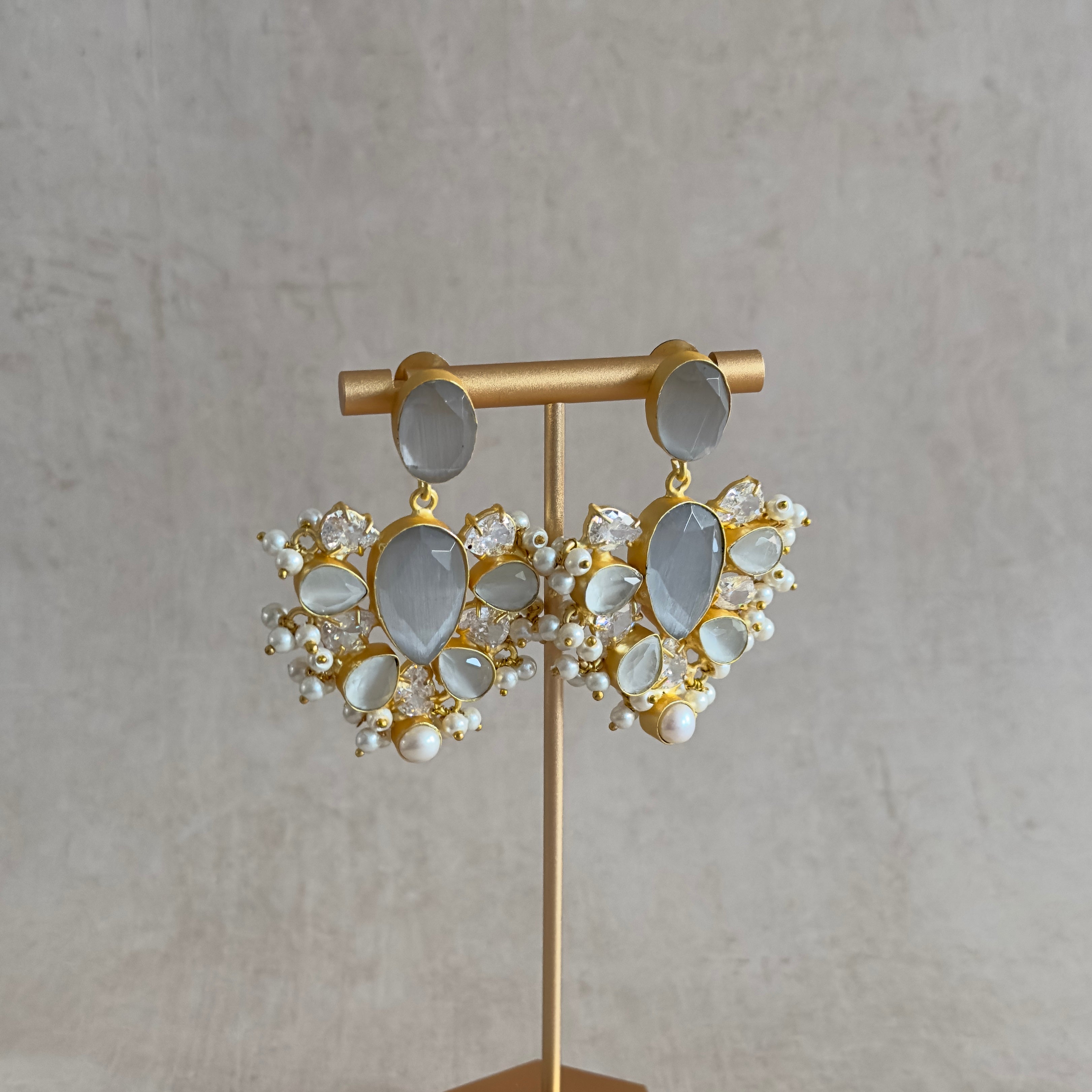 Monica Grey Crystal Earrings - Ahseya & Co
