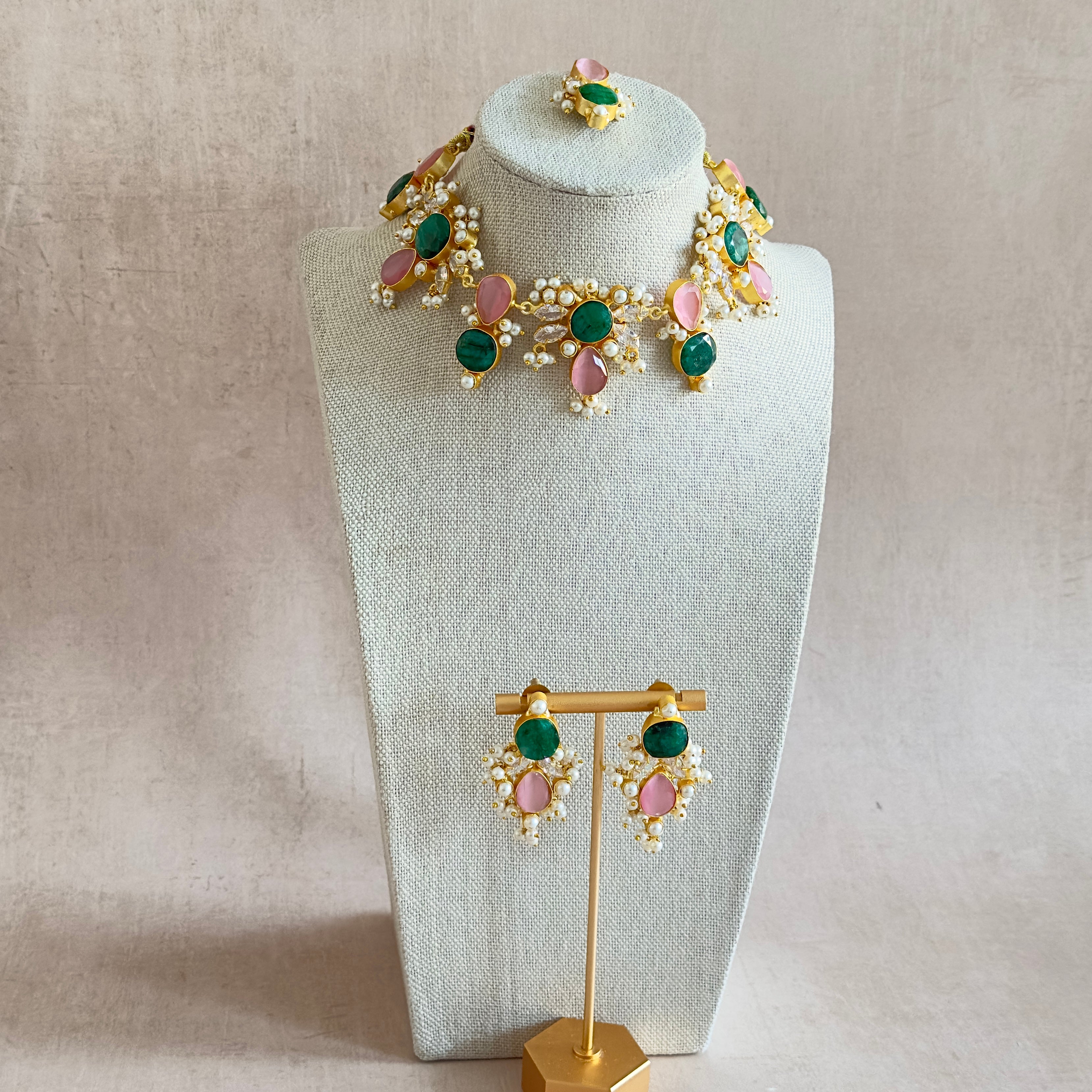 Kaelani Green Crystal Necklace Set - Ahseya & Co