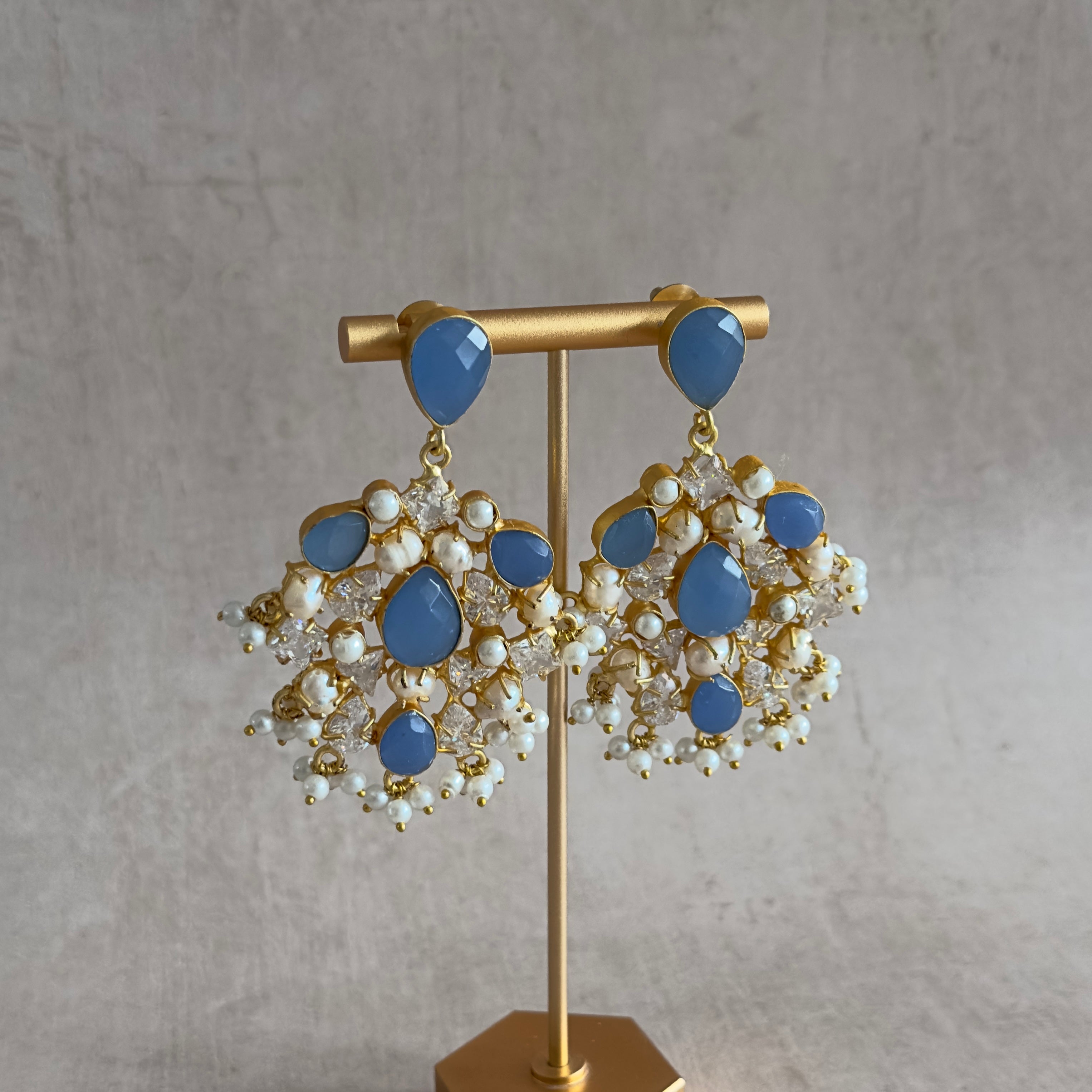 Monna Blue Crystal Drop Earrings - Ahseya & Co