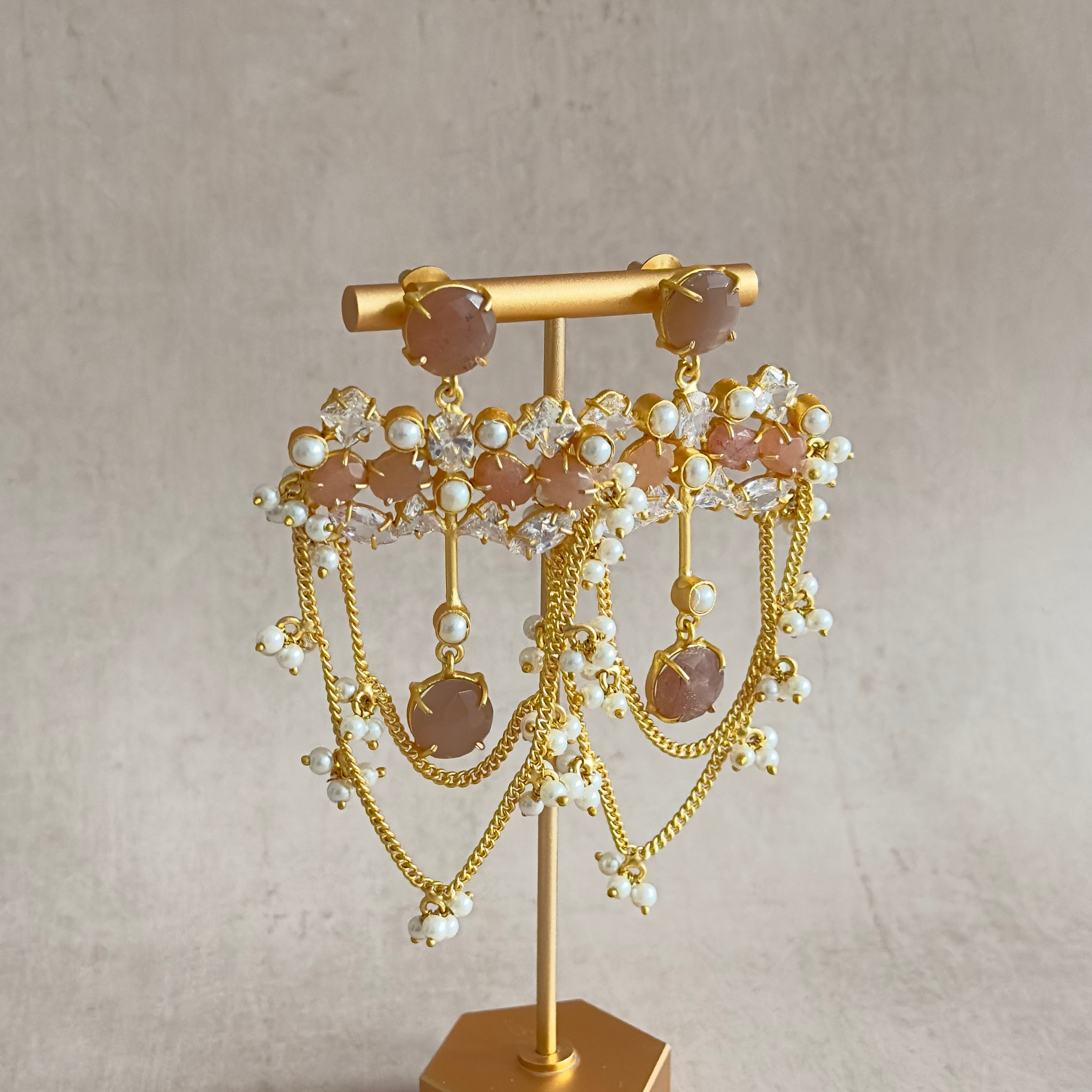 Jazlyn Peach Crystal Drop Earrings - Ahseya & Co