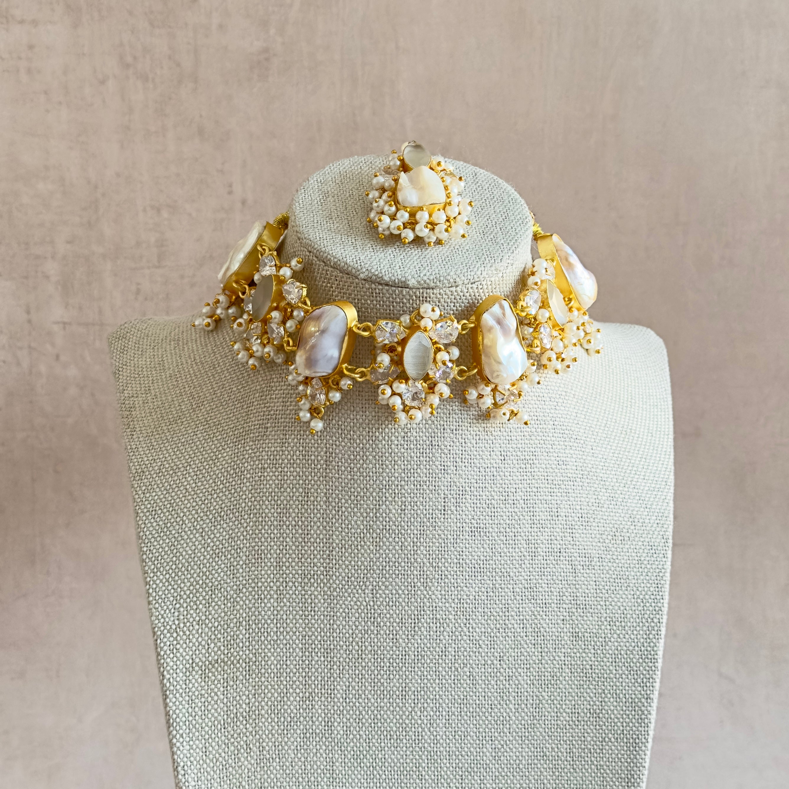 Layali Grey Pearl Choker Set - Ahseya & Co