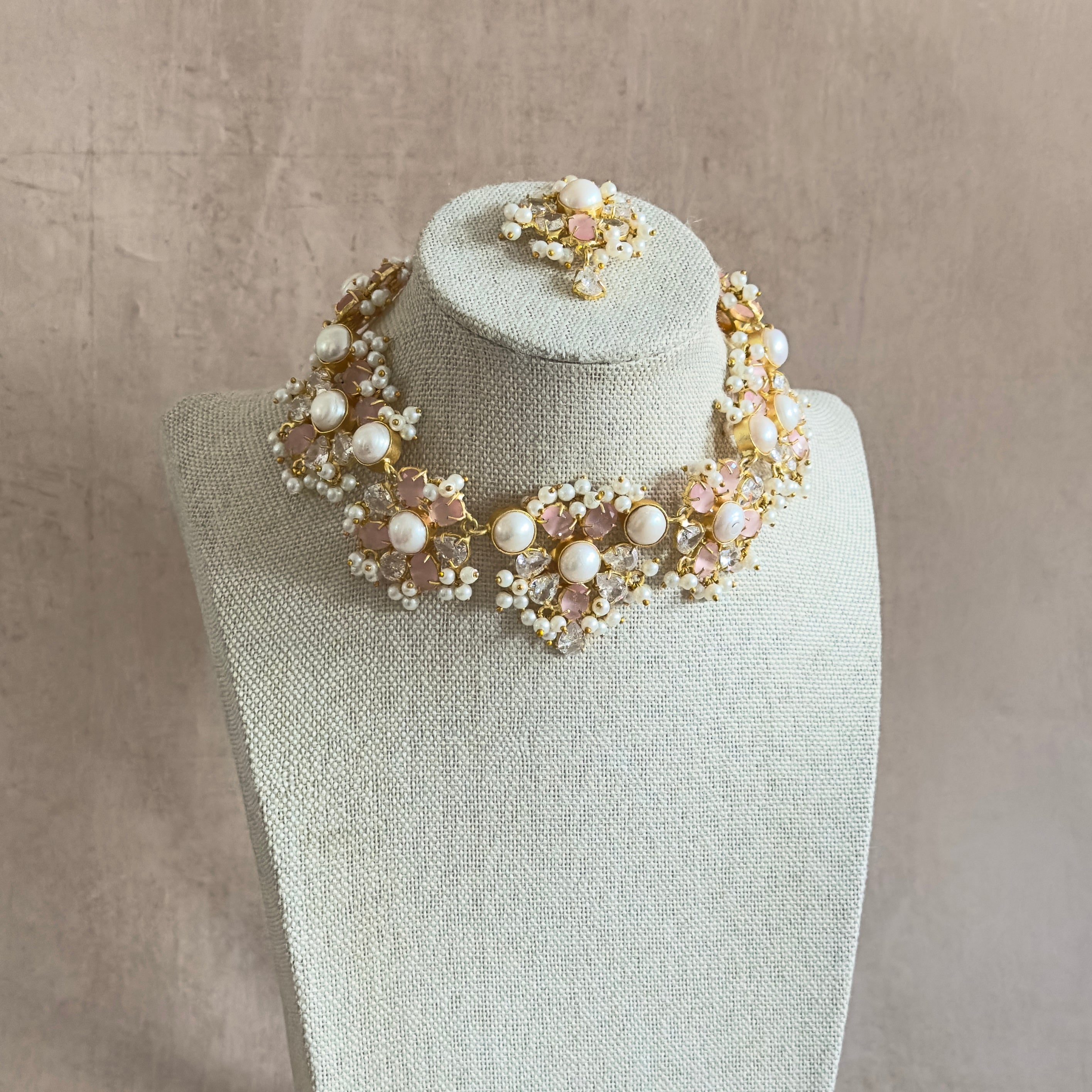 Kiara Pink Pearl Necklace Set - Ahseya & Co