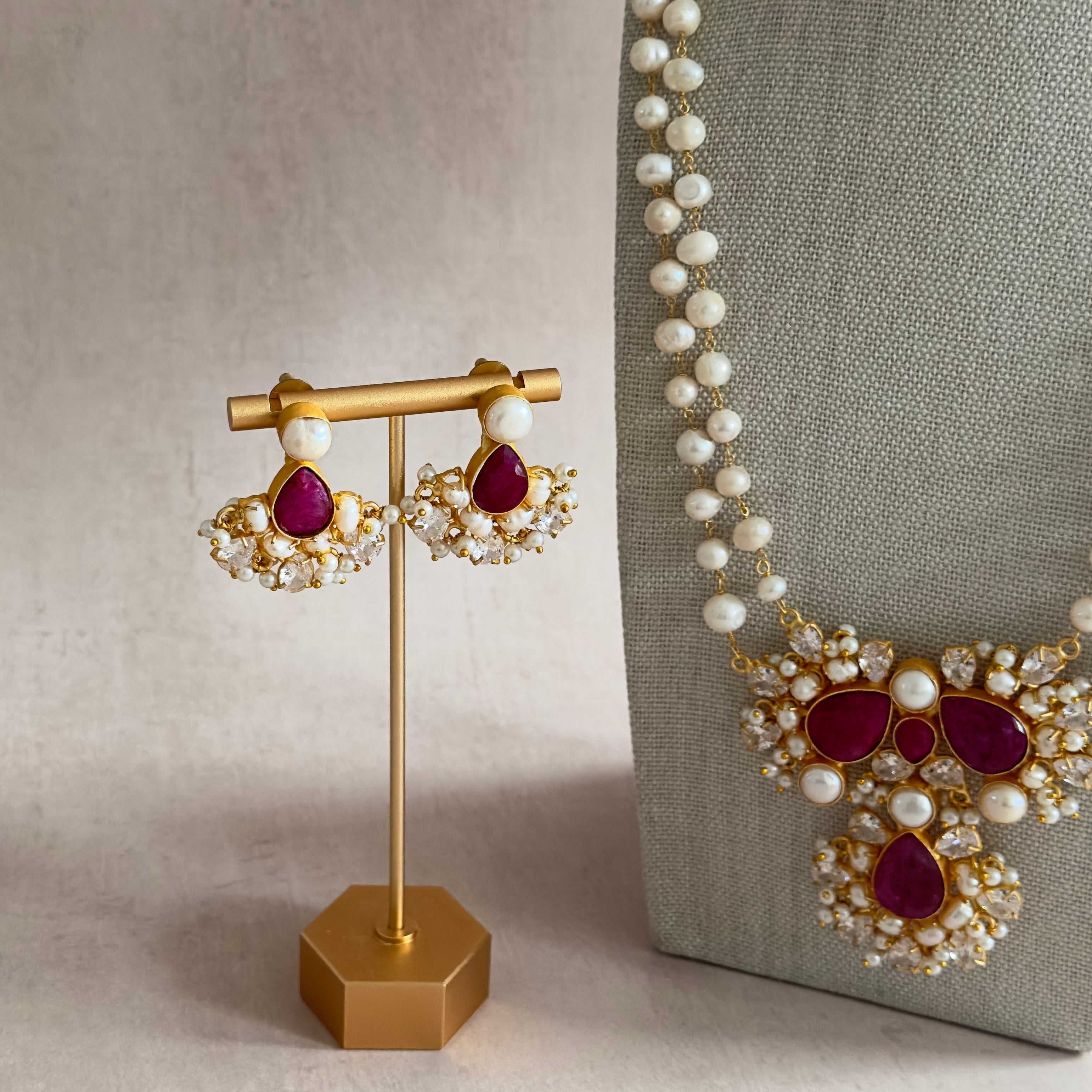 Naya Fuchsia Pearl Mala Set - Ahseya & Co