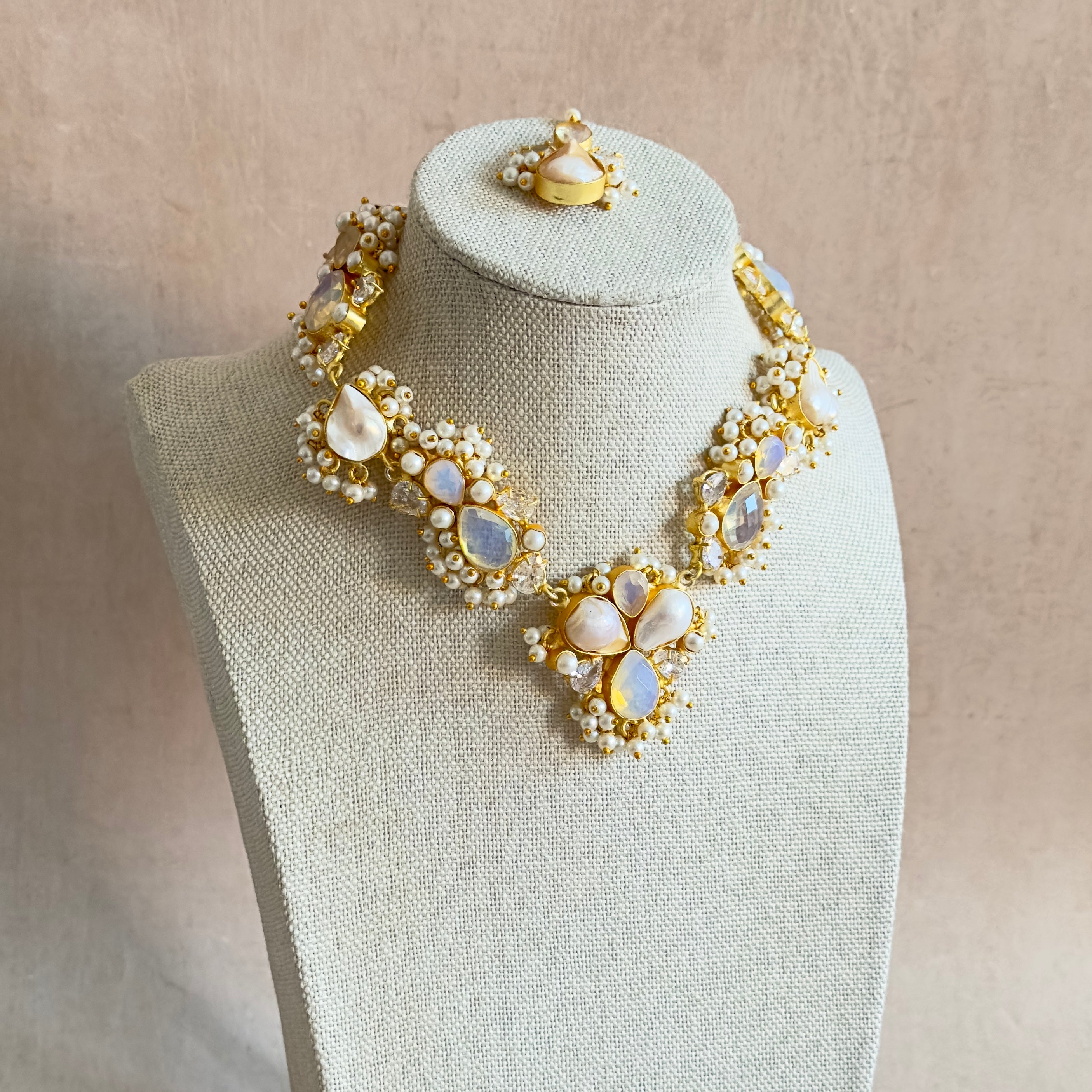 Berta Crystal Pearl Necklace Set - Ahseya & Co