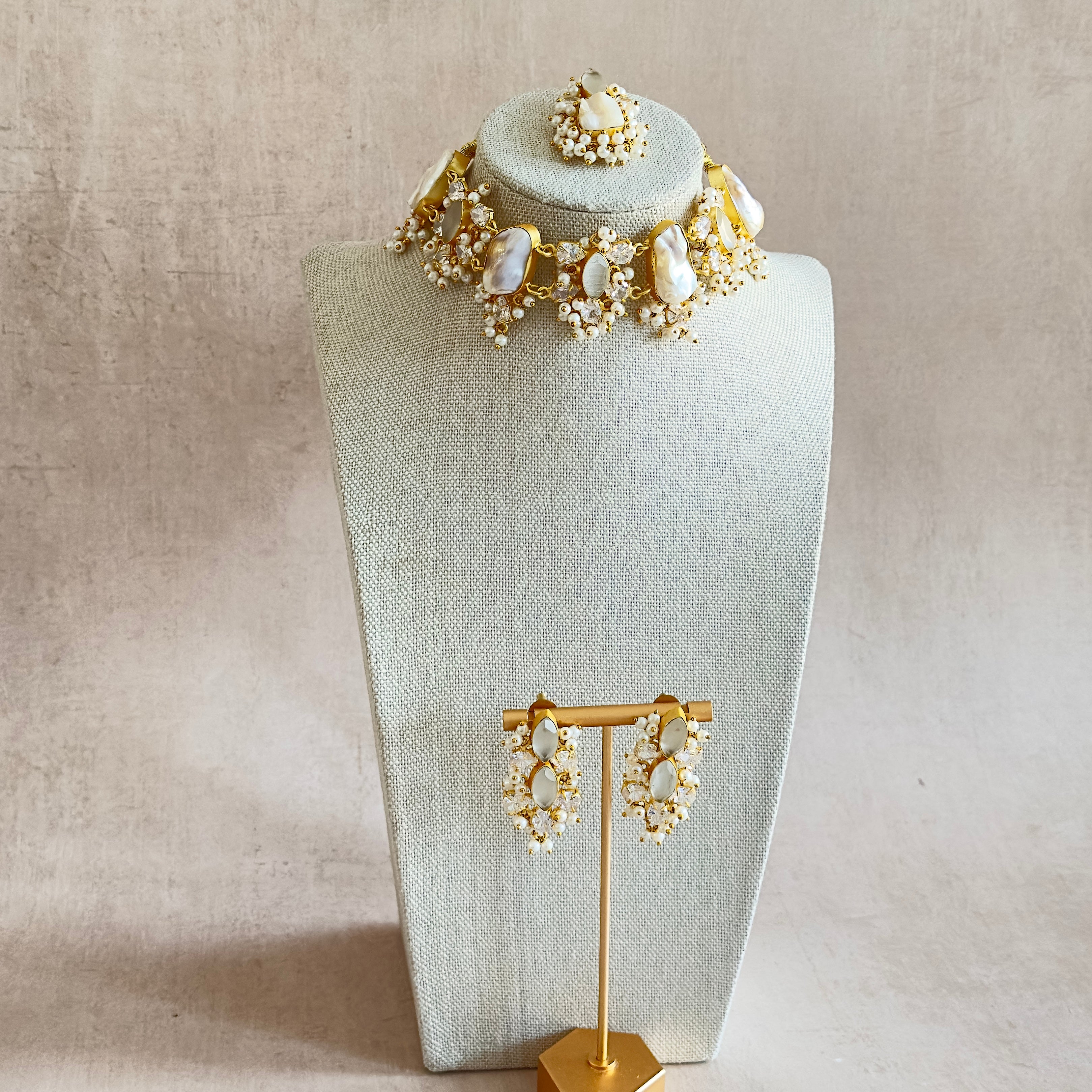 Layali Grey Pearl Choker Set - Ahseya & Co