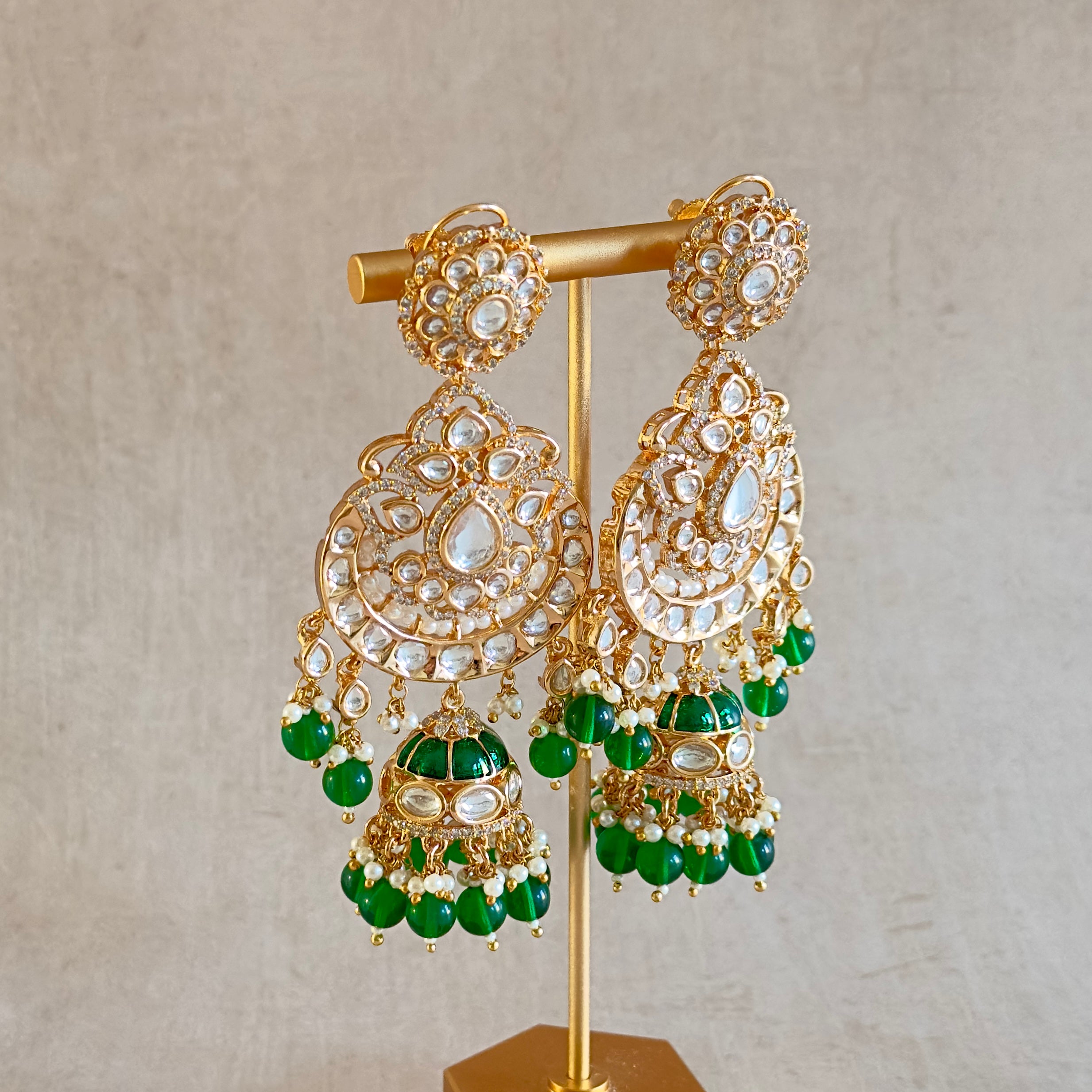 Aman Green Kundan Drop earrings - Ahseya & Co